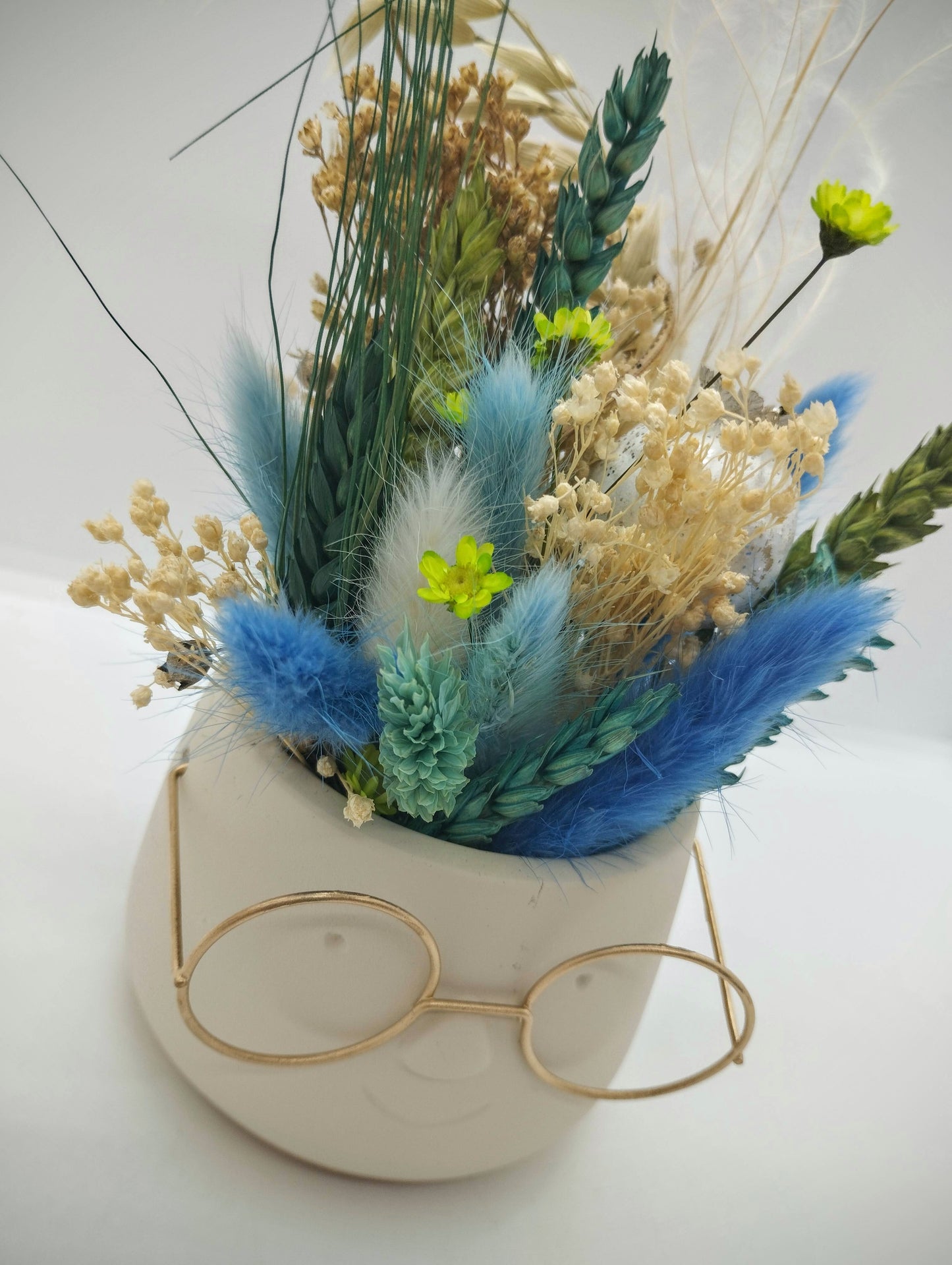 Plantenpotje met gezichtje & droogbloemetjes - Small