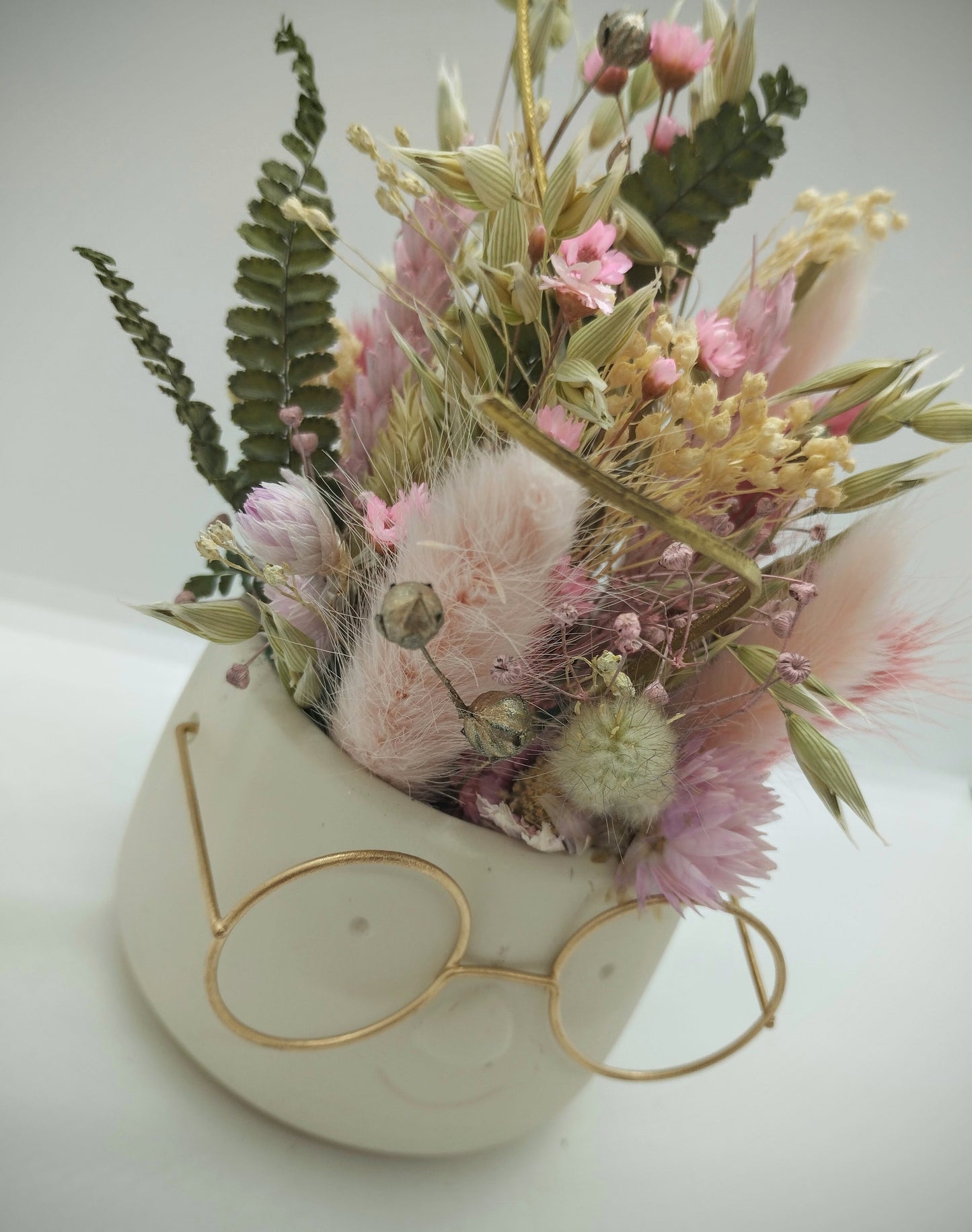 Plantenpotje met gezichtje & droogbloemetjes - Small
