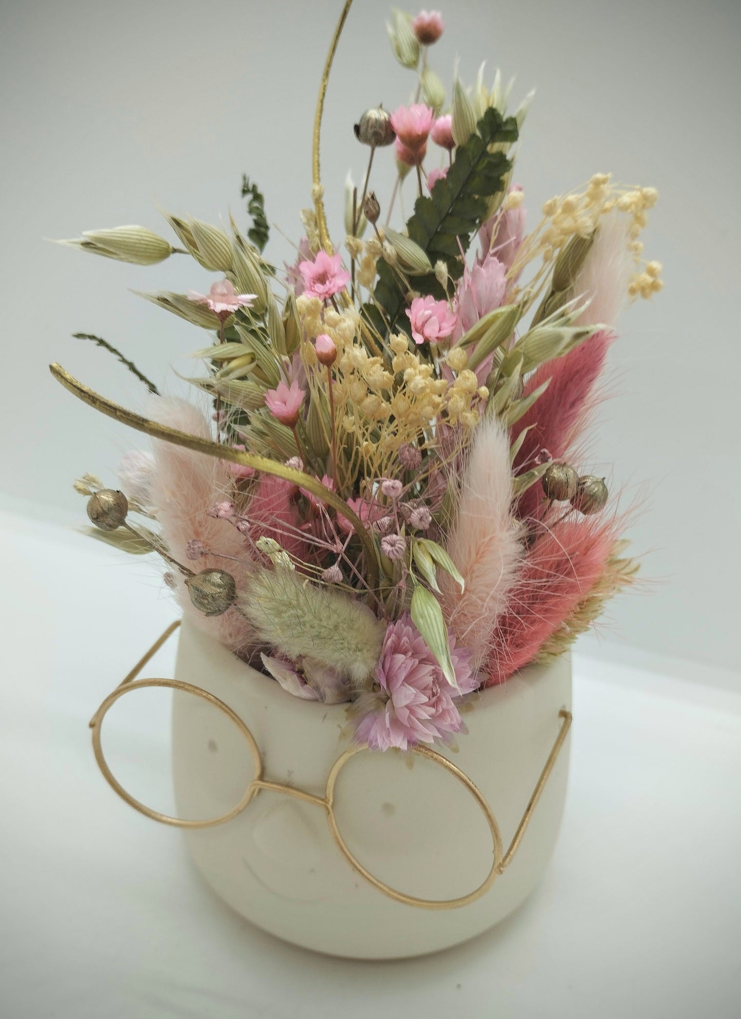Plantenpotje met gezichtje & droogbloemetjes - Small
