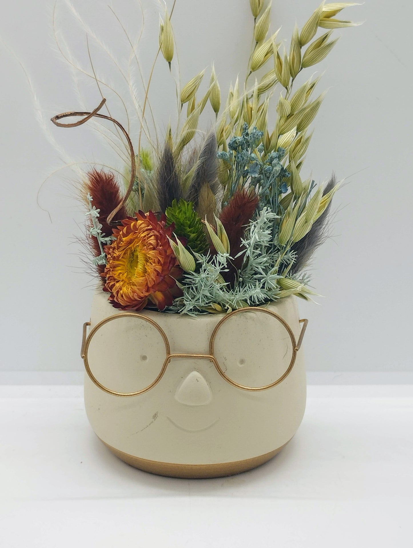 Plantenpotje met gezichtje & droogbloemetjes - Small