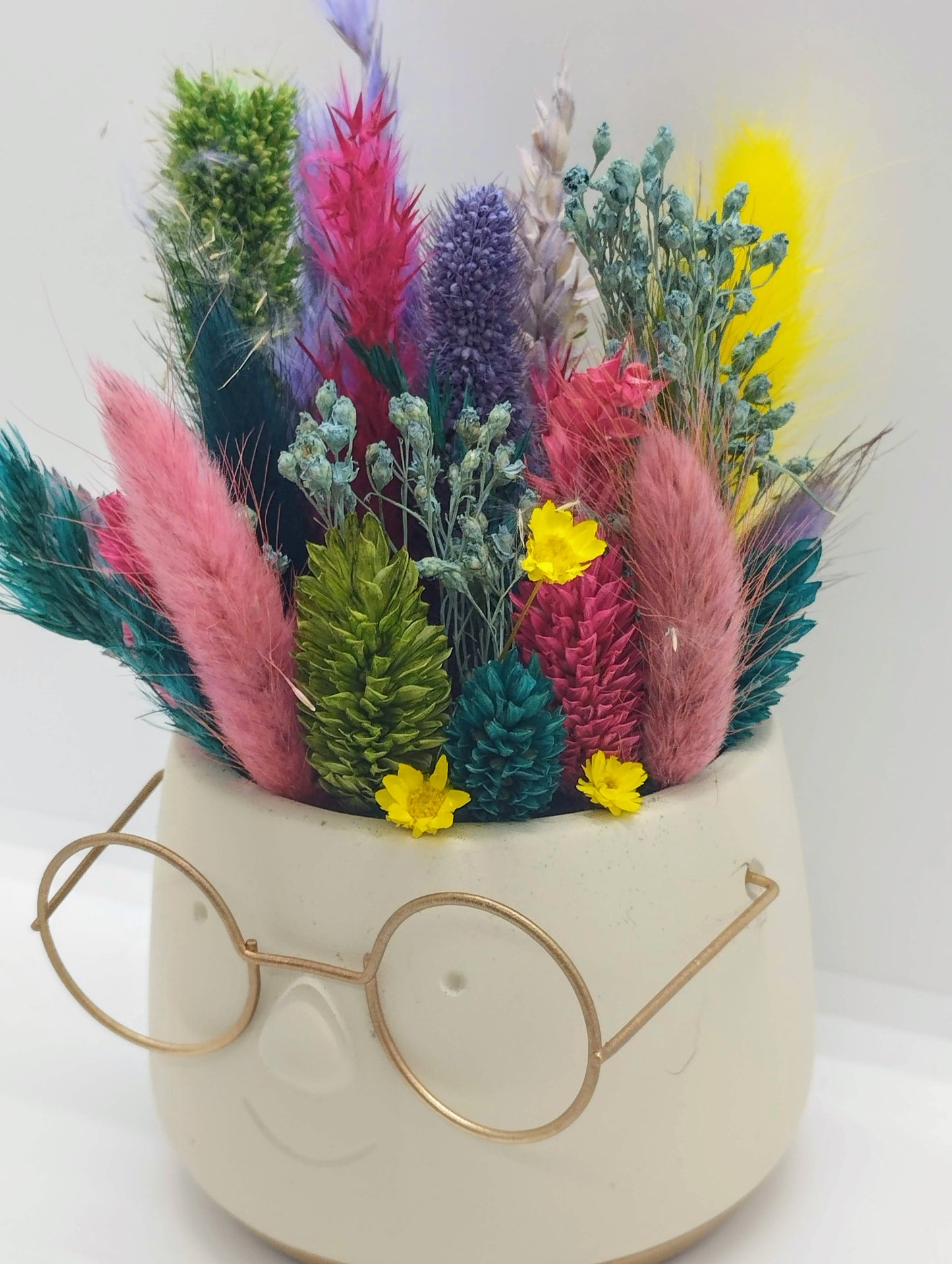 Plantenpotje met gezichtje & droogbloemetjes - Small