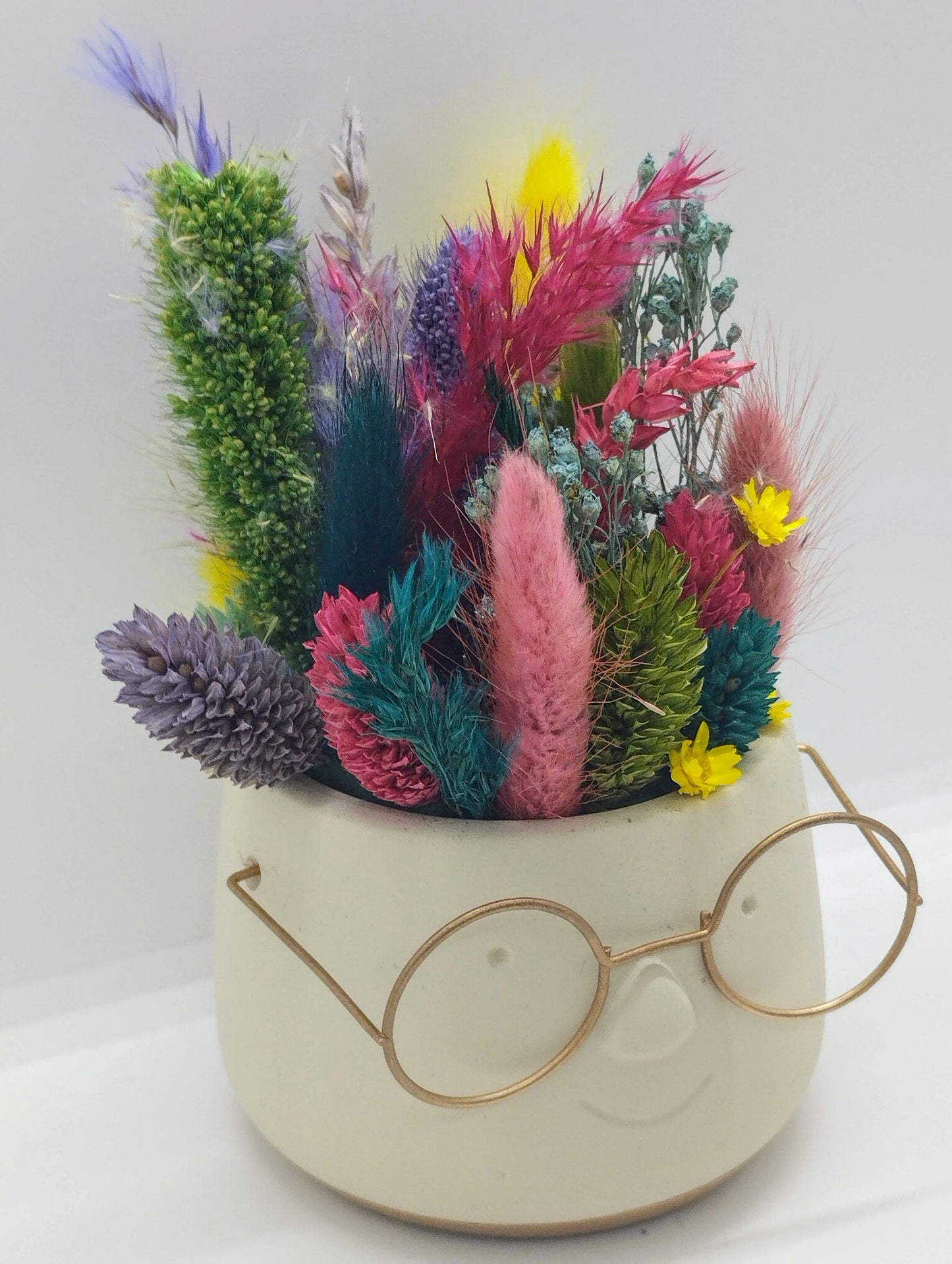 Plantenpotje met gezichtje & droogbloemetjes - Small