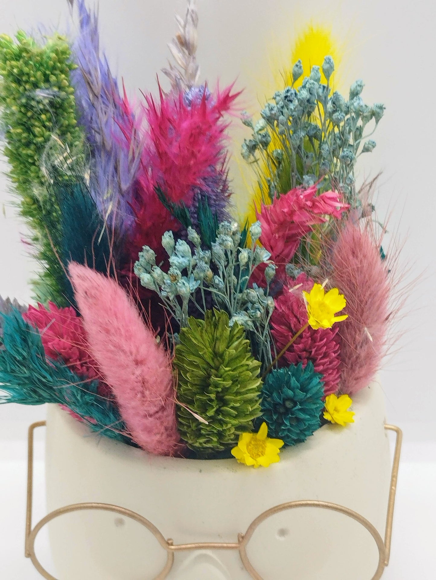 Plantenpotje met gezichtje & droogbloemetjes - Small