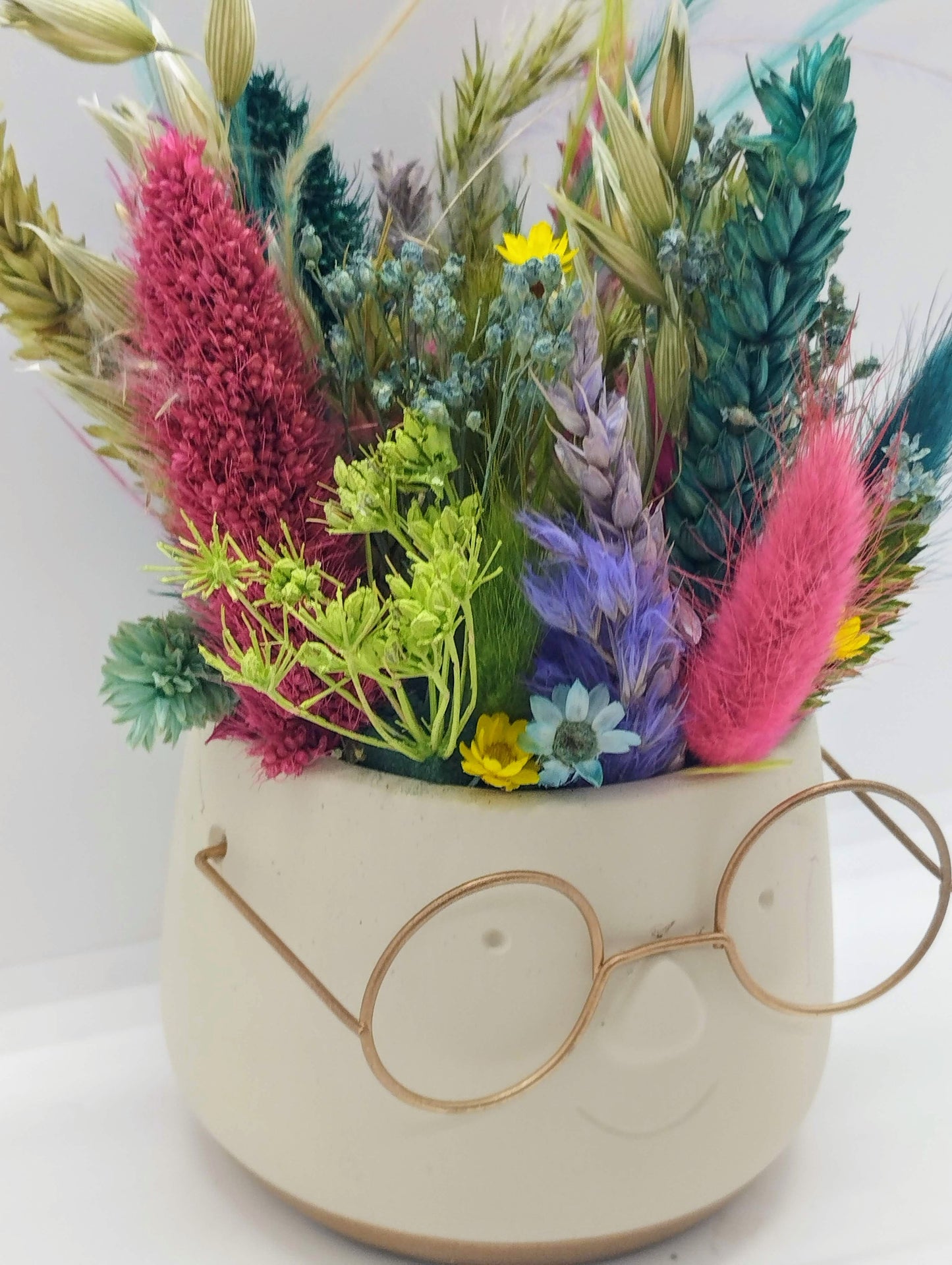 Plantenpotje met gezichtje & droogbloemetjes - Small