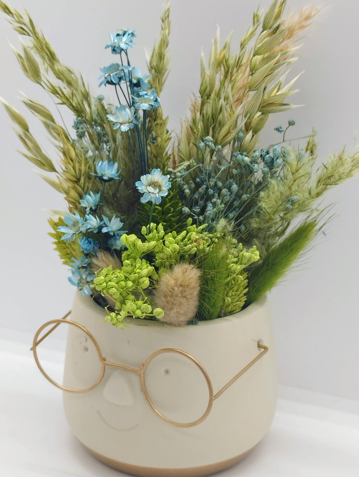 Plantenpotje met gezichtje & droogbloemetjes - Small