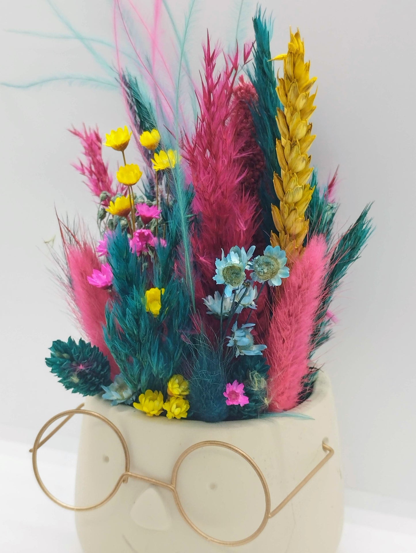 Plantenpotje met gezichtje & droogbloemetjes - Small