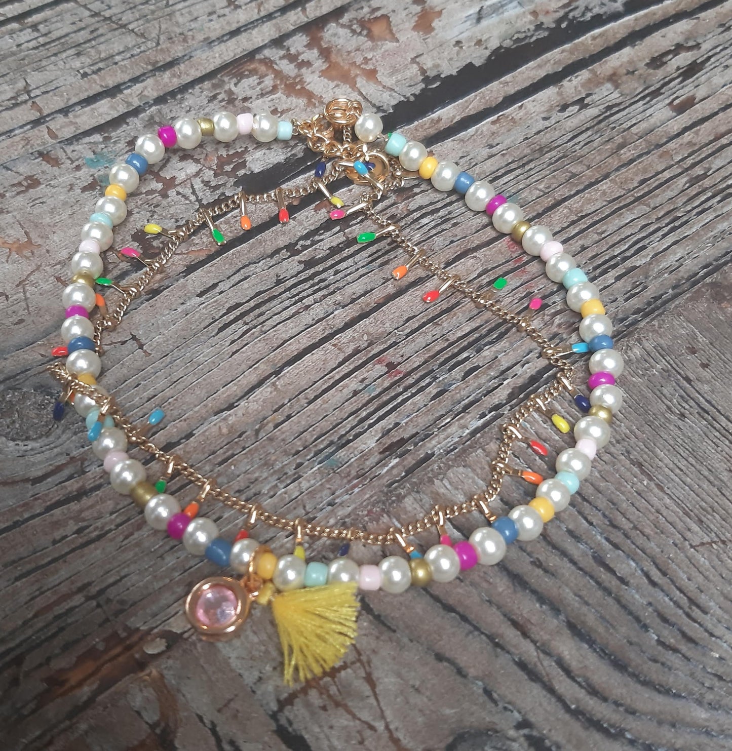 Enkelbandje Pastel - Parels & Kraaltjes + Multicolor Jasseron