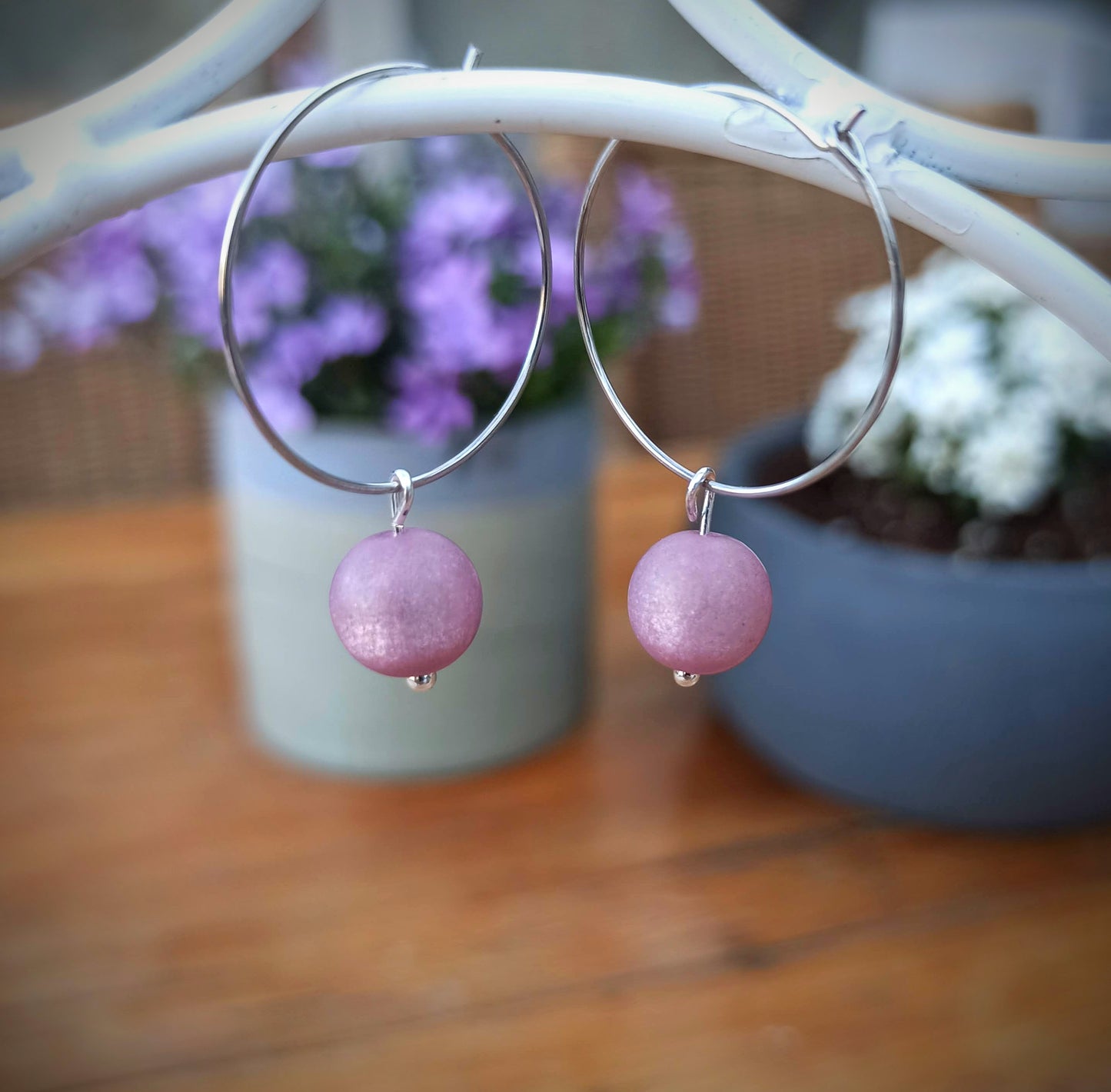 Oorbellenset Purple Orchid - Rond (RVS-zilver)