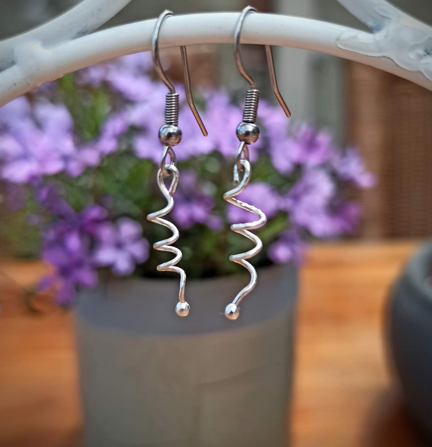 Oorbellenset Spiraaltje met bolletje - hangertjes (RVS-zilver)
