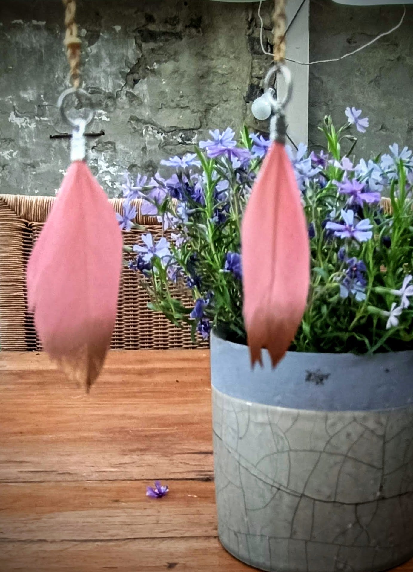 Oorbellenset Rose Pink Feathers - hangertjes (Goud)