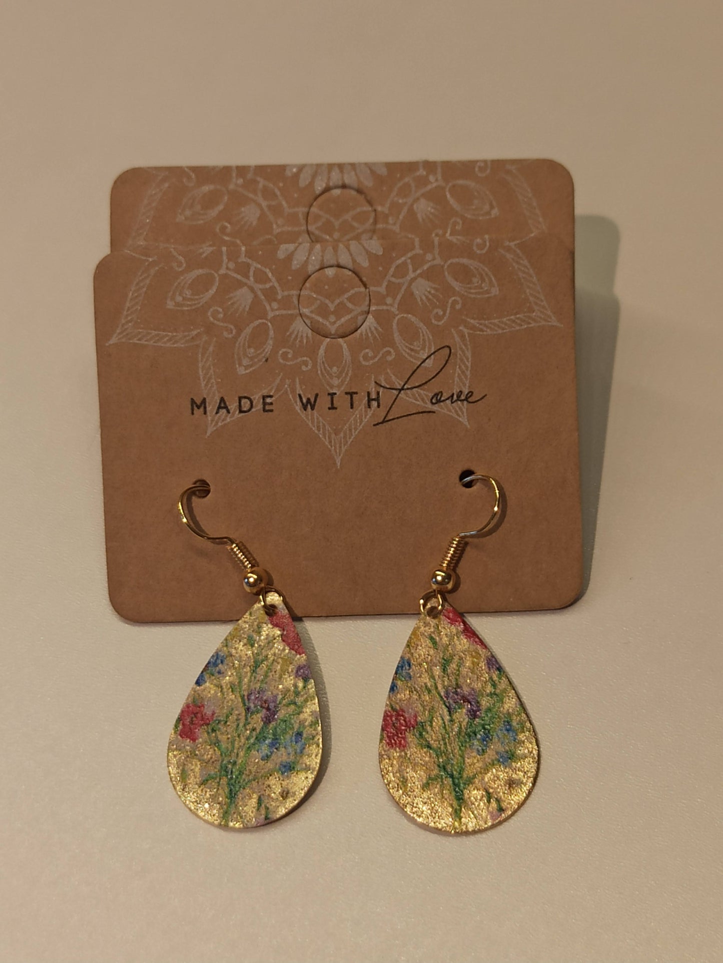 Oorbellenset - Painted Flowers - hangertjes (Goud)
