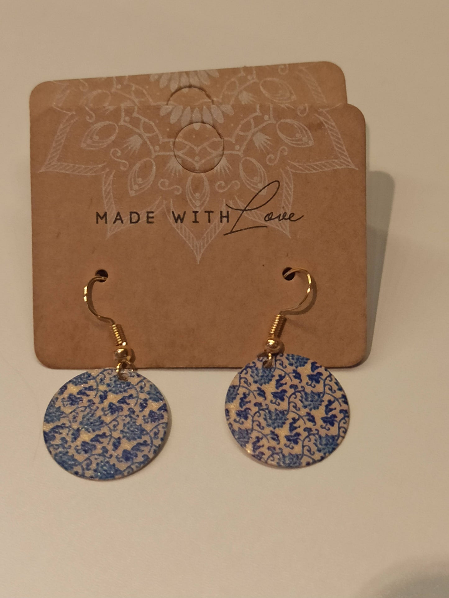 Oorbellenset - Flowers Blue/Gold - hangertjes (Goud)