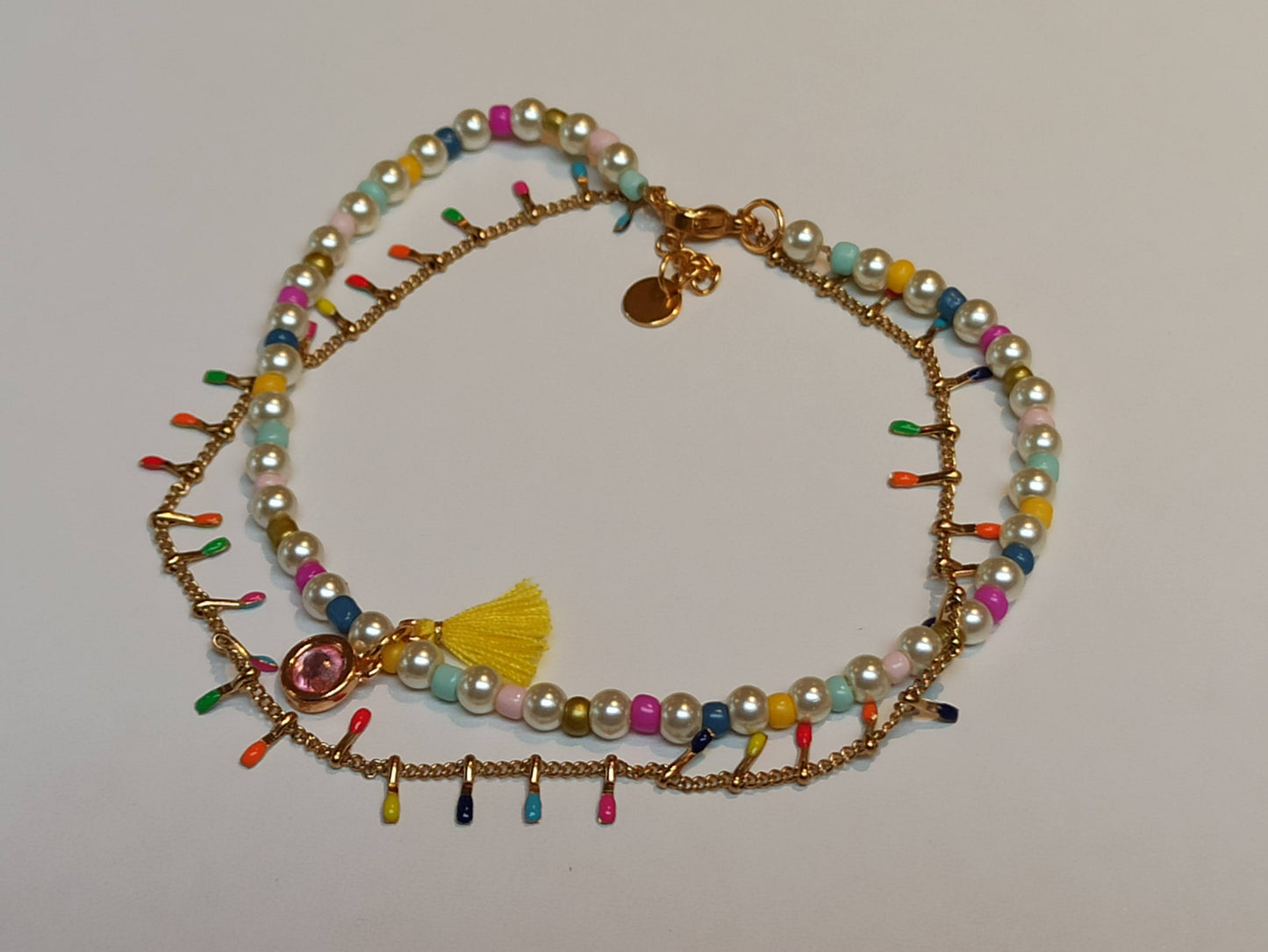 Enkelbandje Pastel - Parels & Kraaltjes + Multicolor Jasseron