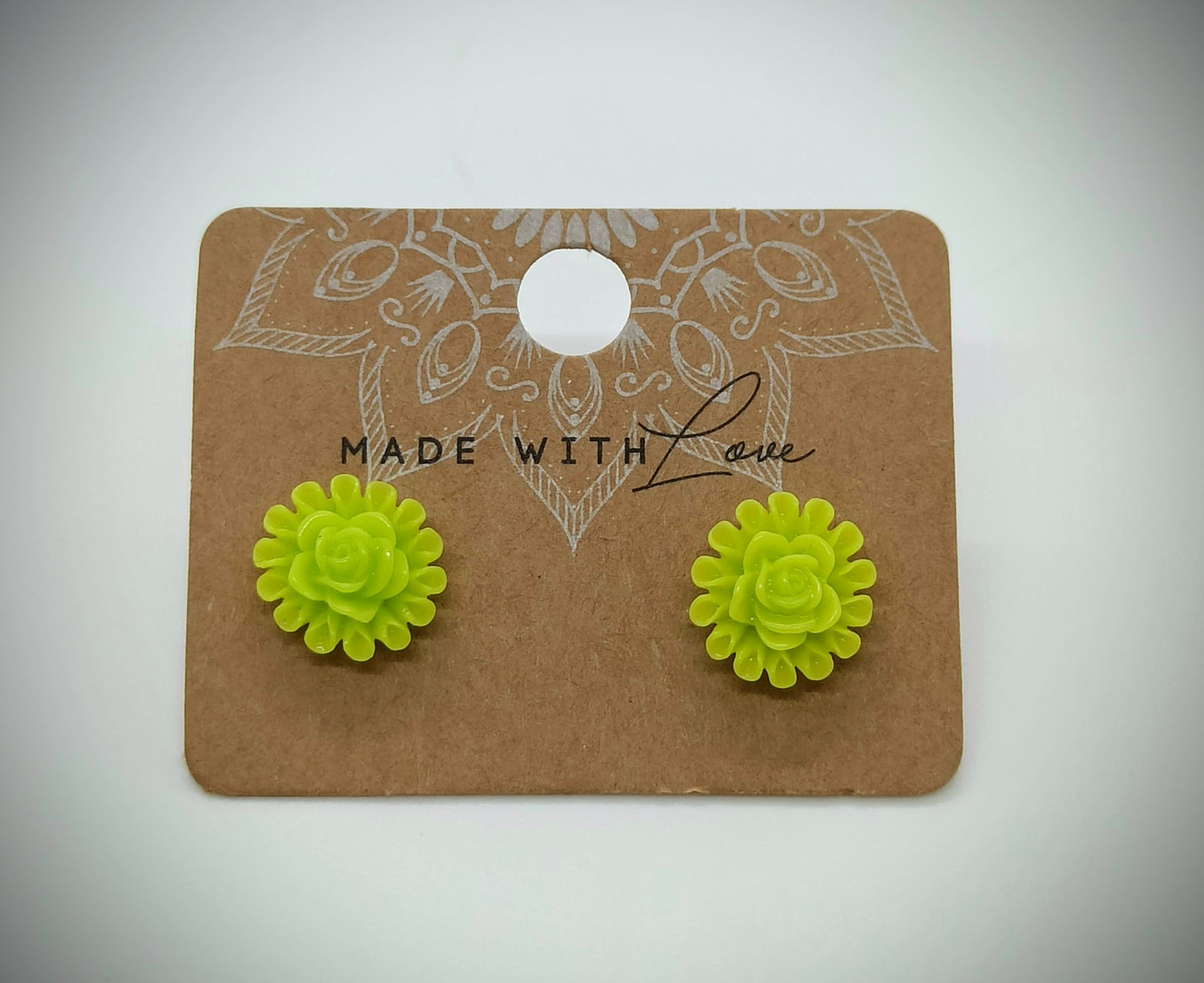 Oorbellenset - Acryl Lime Funky Flowers - stekertjes