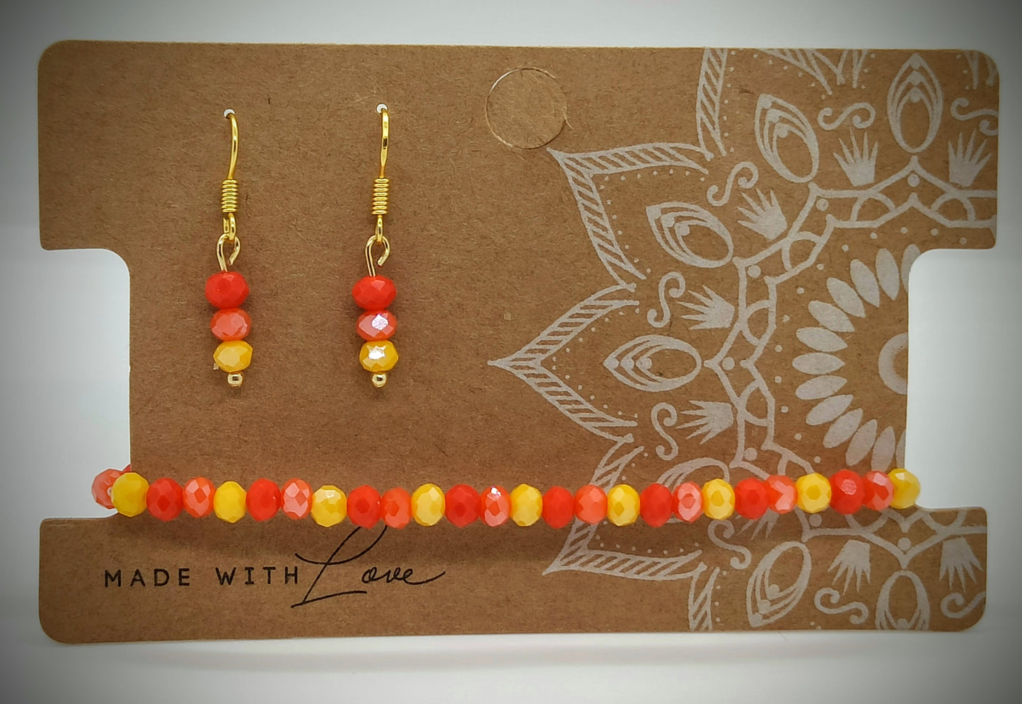Kralen Armbandje (Sunset Colors) met bijpassend oorbellensetje - hangertjes (Zilver/RVS)