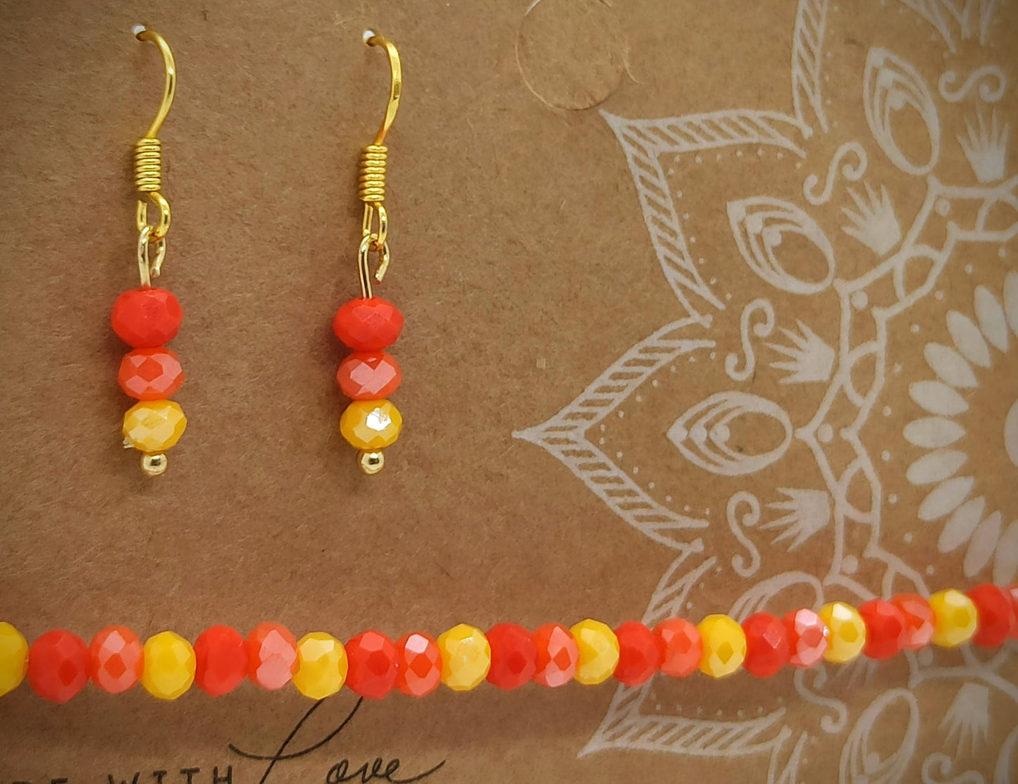 Kralen Armbandje (Sunset Colors) met bijpassend oorbellensetje - hangertjes (Zilver/RVS)