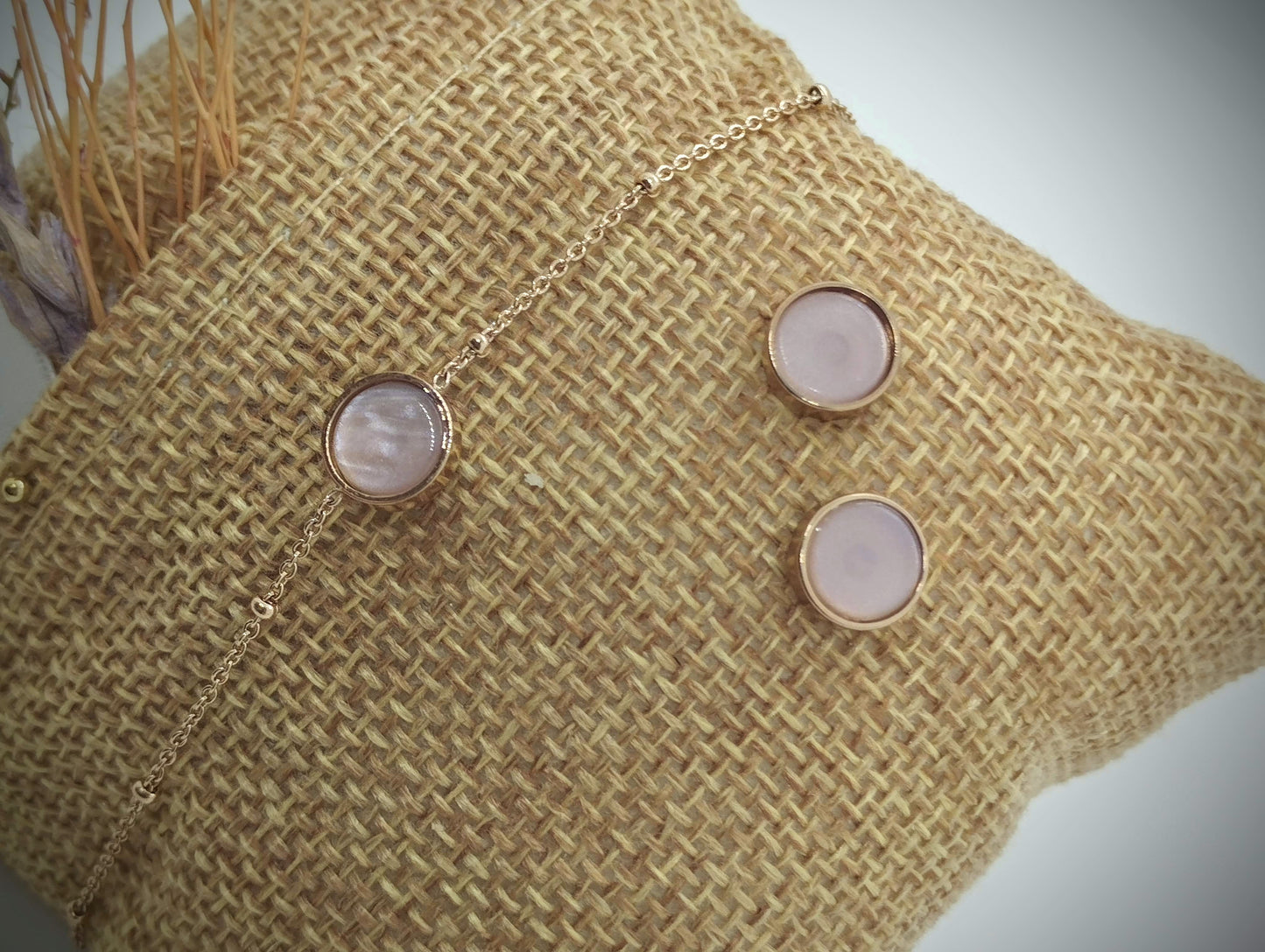 Juwelen set Armband & oorbelletjes pink polaris flat (Rosé/goud RVS)