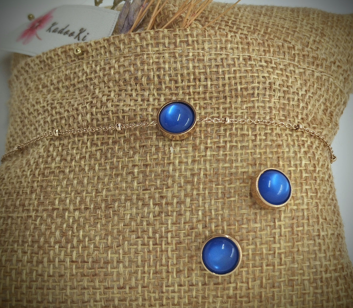 Juwelen set Armband & oorbelletjes Deep Blue polaris (Rosé/goud RVS)