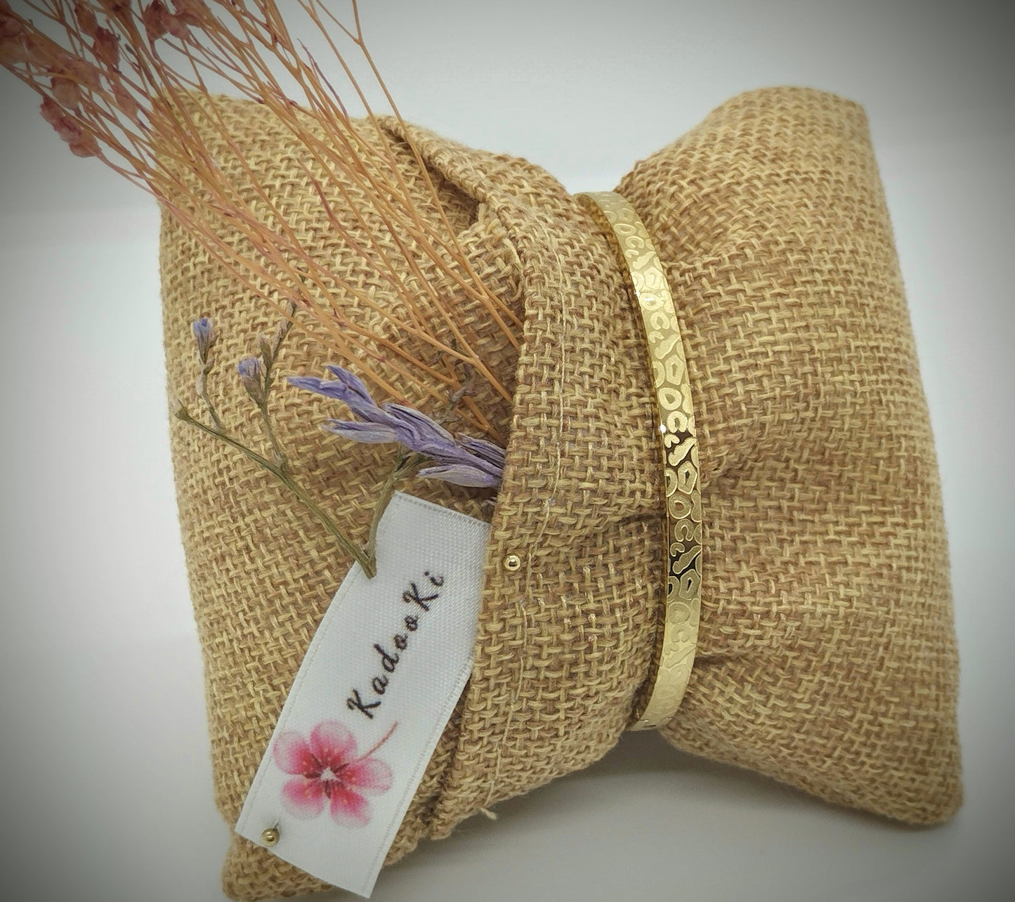 Armband (goud RVS) met vaste kliksluiting met luipaardprint