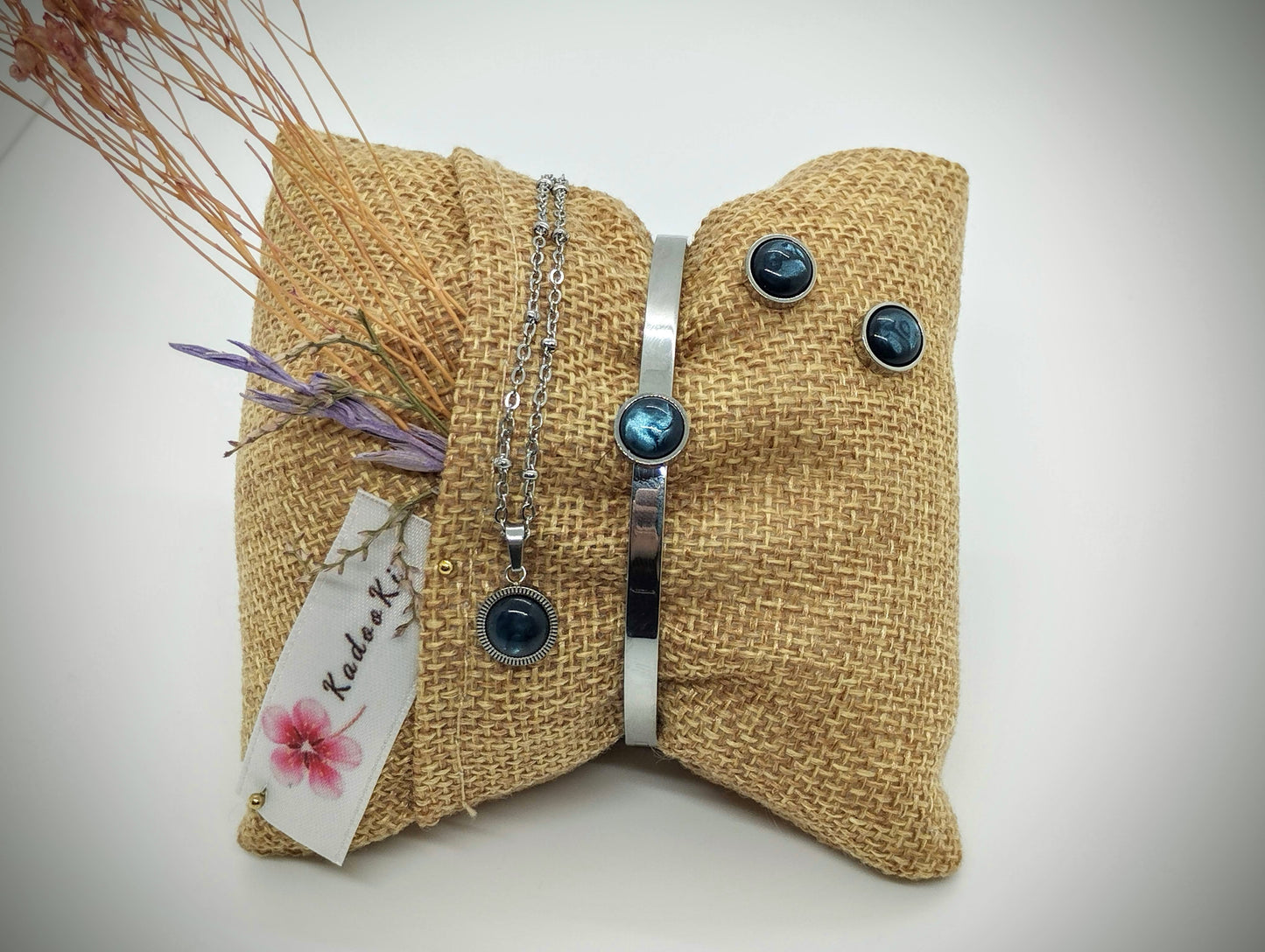 Juwelen set Ketting, armband & oorbelletjes Dark blue polaris (Zilver RVS)