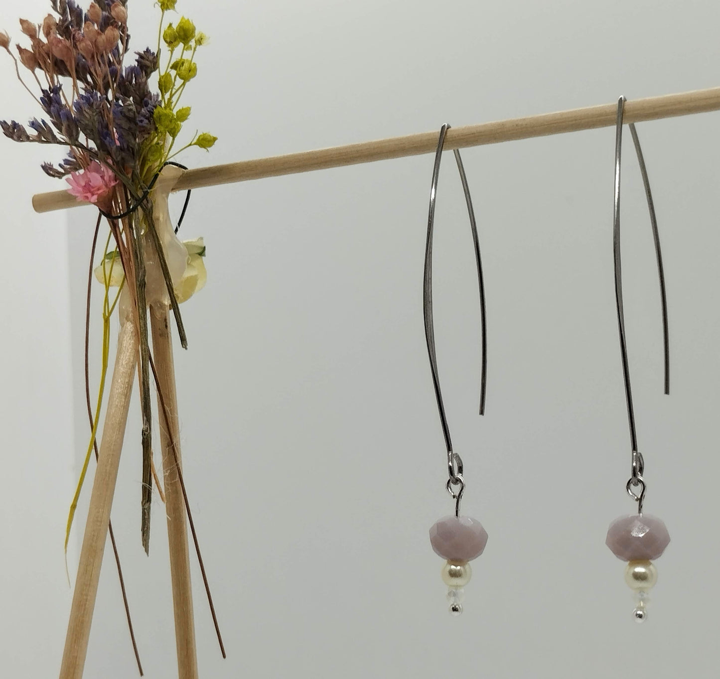 Oorbellenset Shiny Facet kraaltje pastel Purple & pearl - Hanger (Zilver - Nikkelvrij)