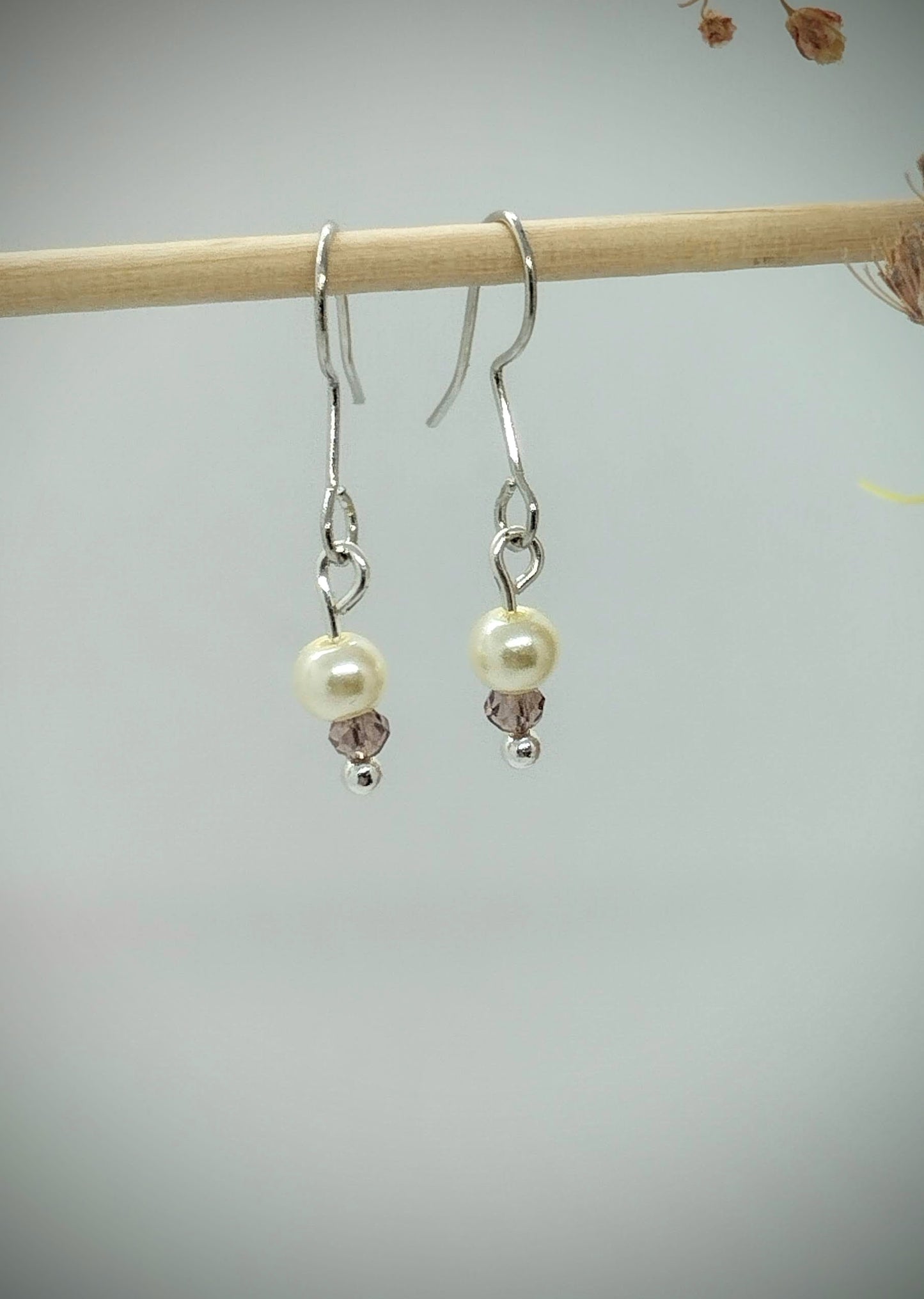 Oorbellenset Shiny Pearl & Facet kraaltje Paars- Hangertjes (Zilver - Nikkelvrij)