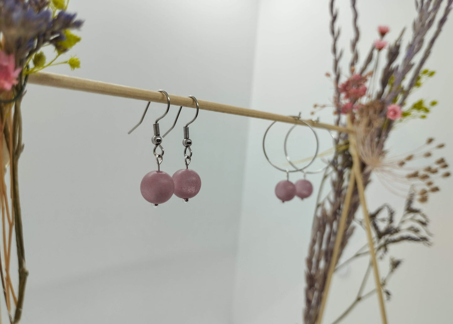 Oorbellenset Purple Orchid - hangertjes (RVS-zilver)