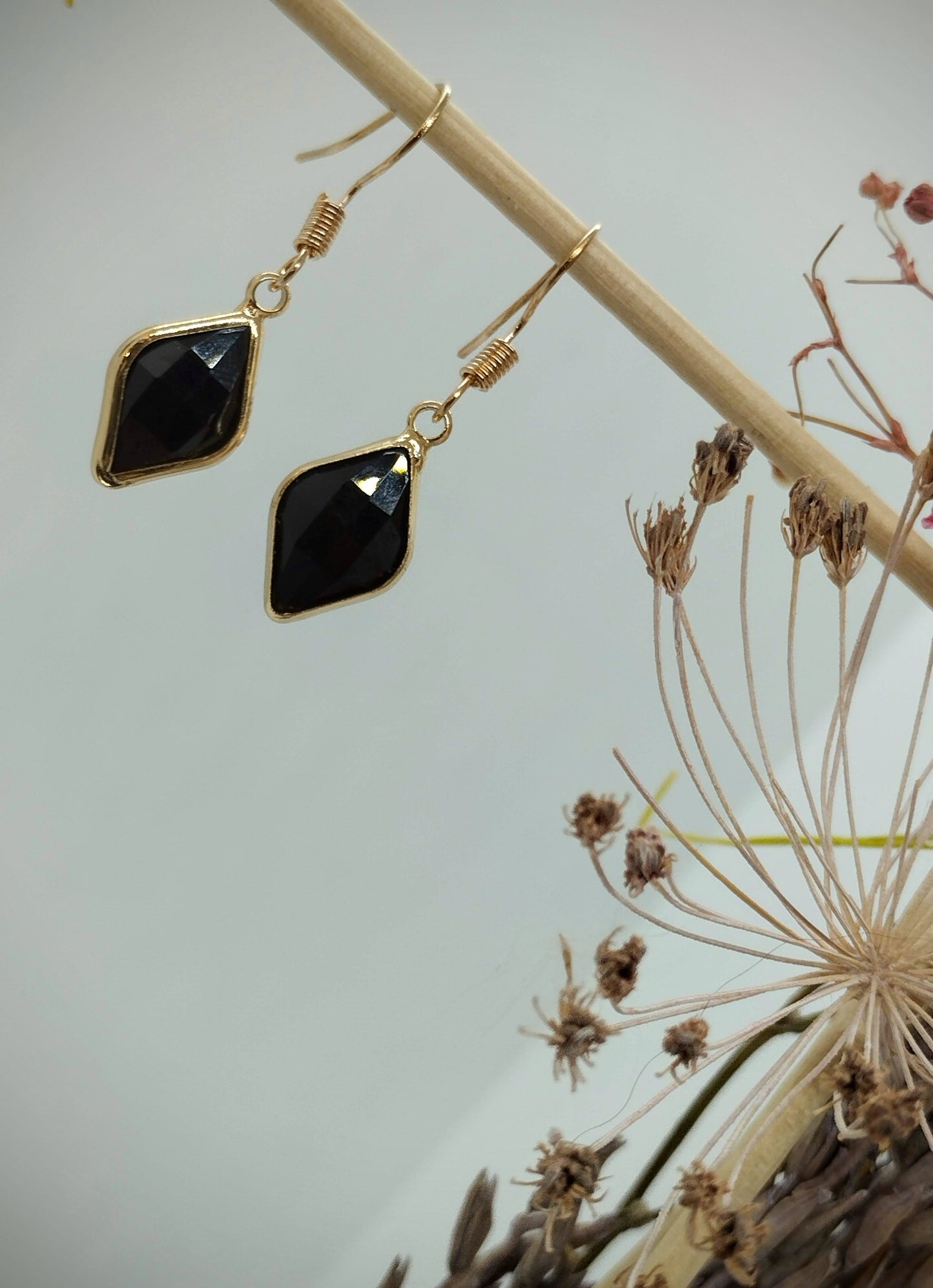 Oorbellenset Hangers CRYSTAL GLASS RHOMBUS Black (Goud/Rose - Nikkelvrij)