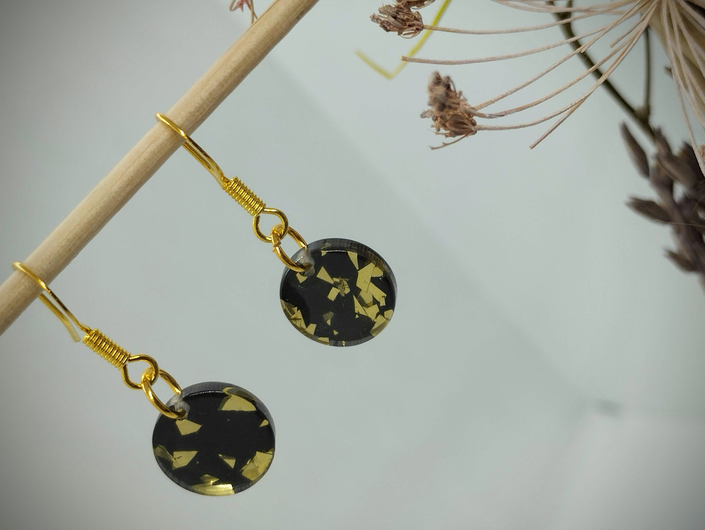 Oorbellenset Resin hangertjes Rond CHAMPAGNE-BLACK (Goud- Nikkelvrij)