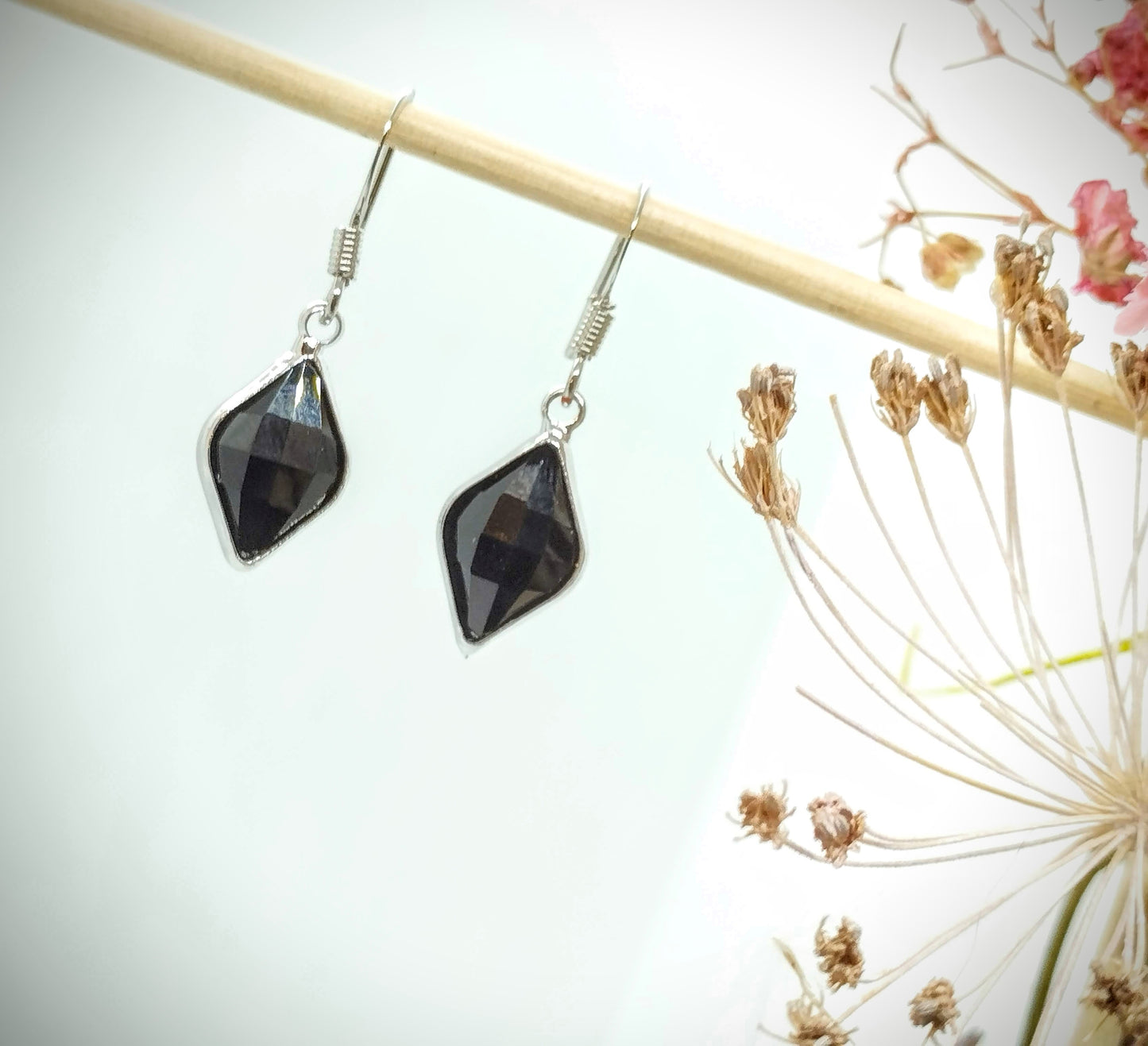 Oorbellenset Hangers CRYSTAL GLASS RHOMBUS Black (Zilvere - Nikkelvrij)