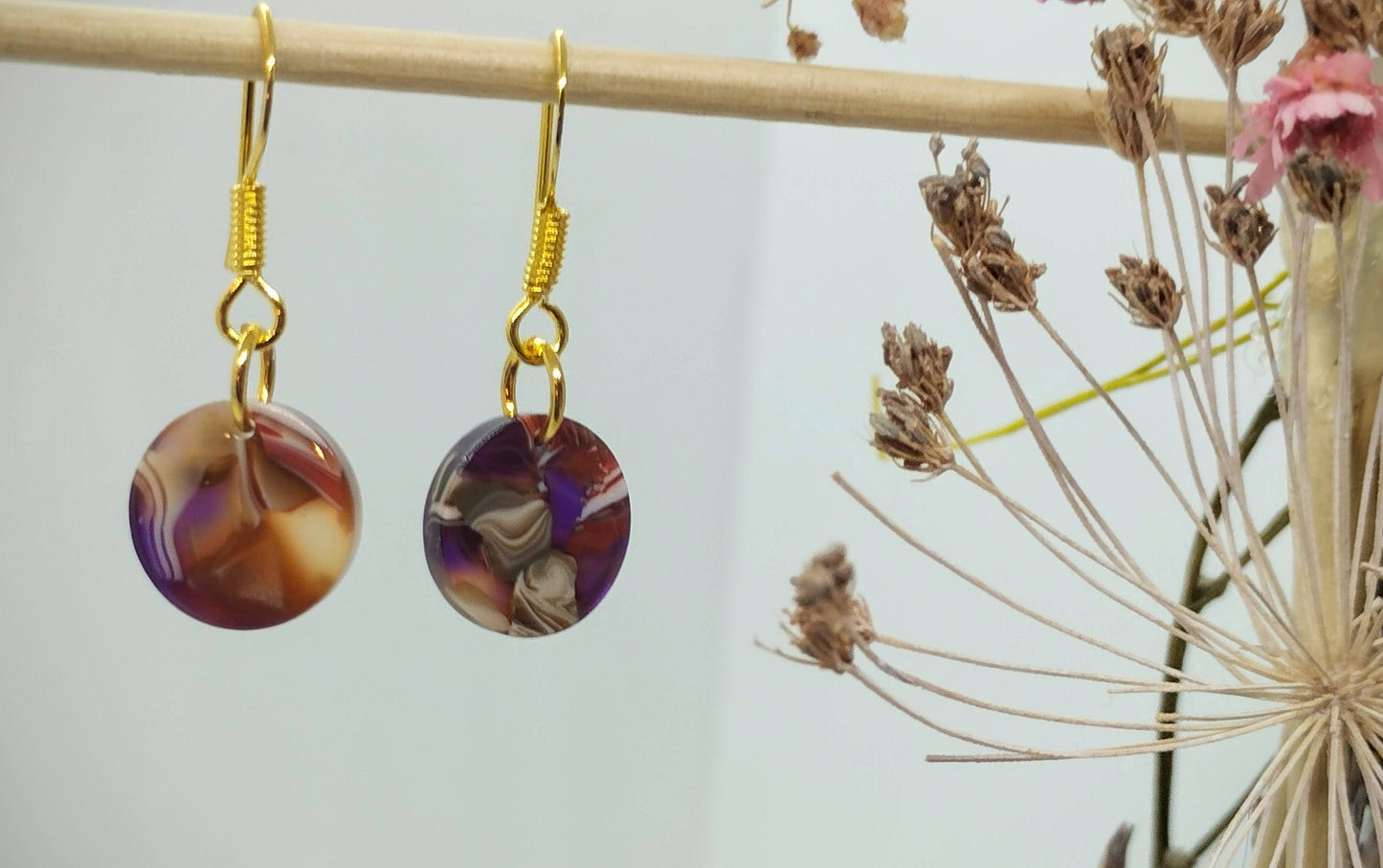 Oorbellenset Resin hangertjes Rond Mixed Color (Goud- Nikkelvrij)