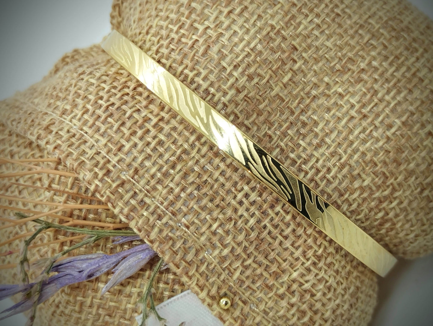 Armband (goud RVS) met zebraprint (vaste kliksluiting)