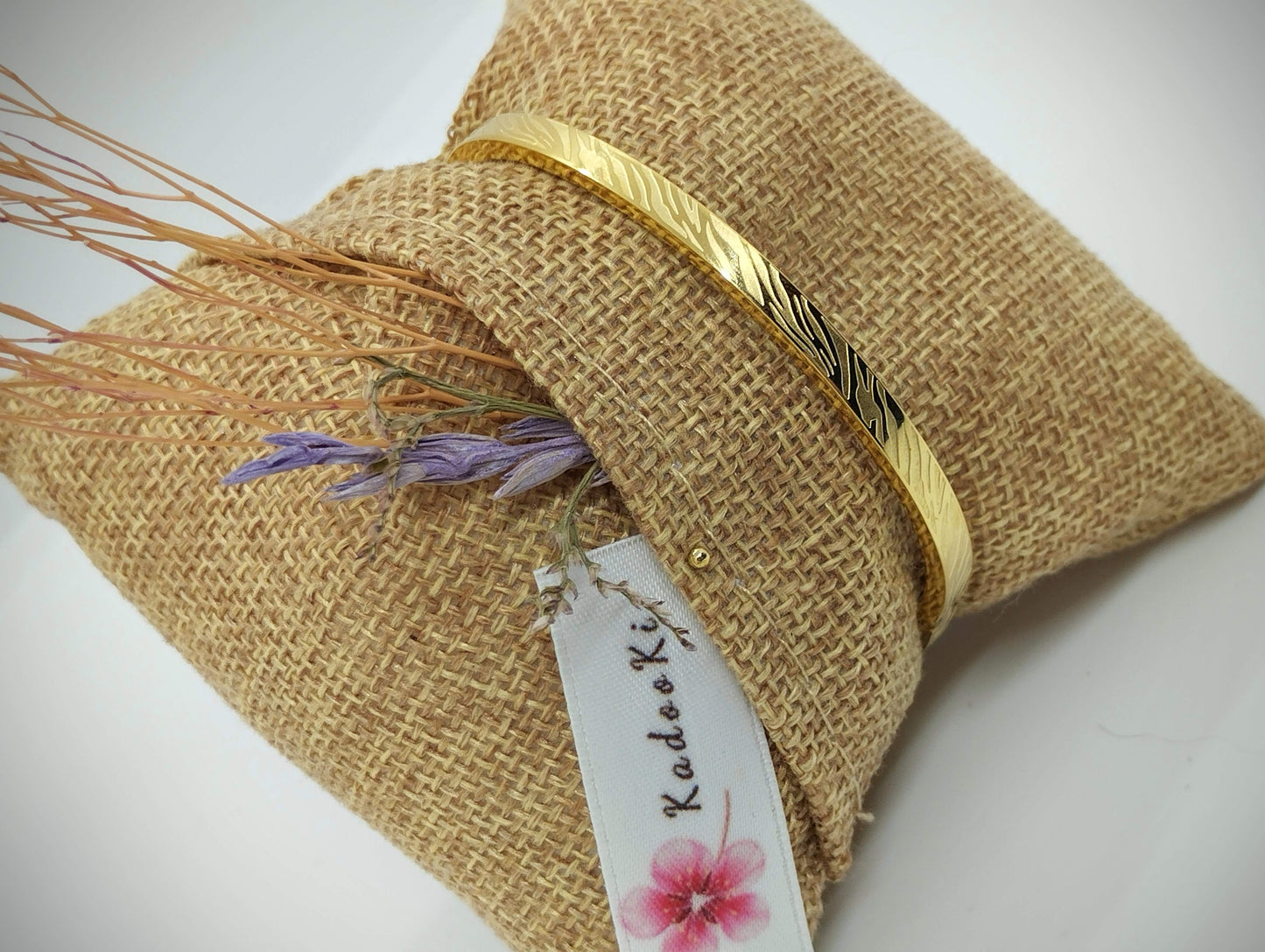 Armband (goud RVS) met zebraprint (vaste kliksluiting)