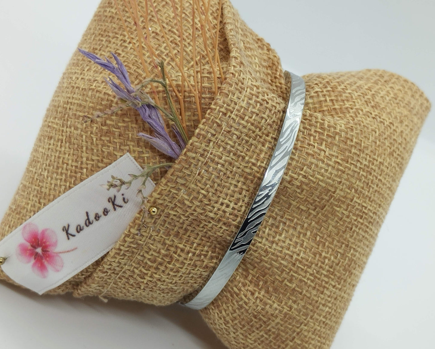Armband (zilver RVS) met zebraprint (vaste kliksluiting)