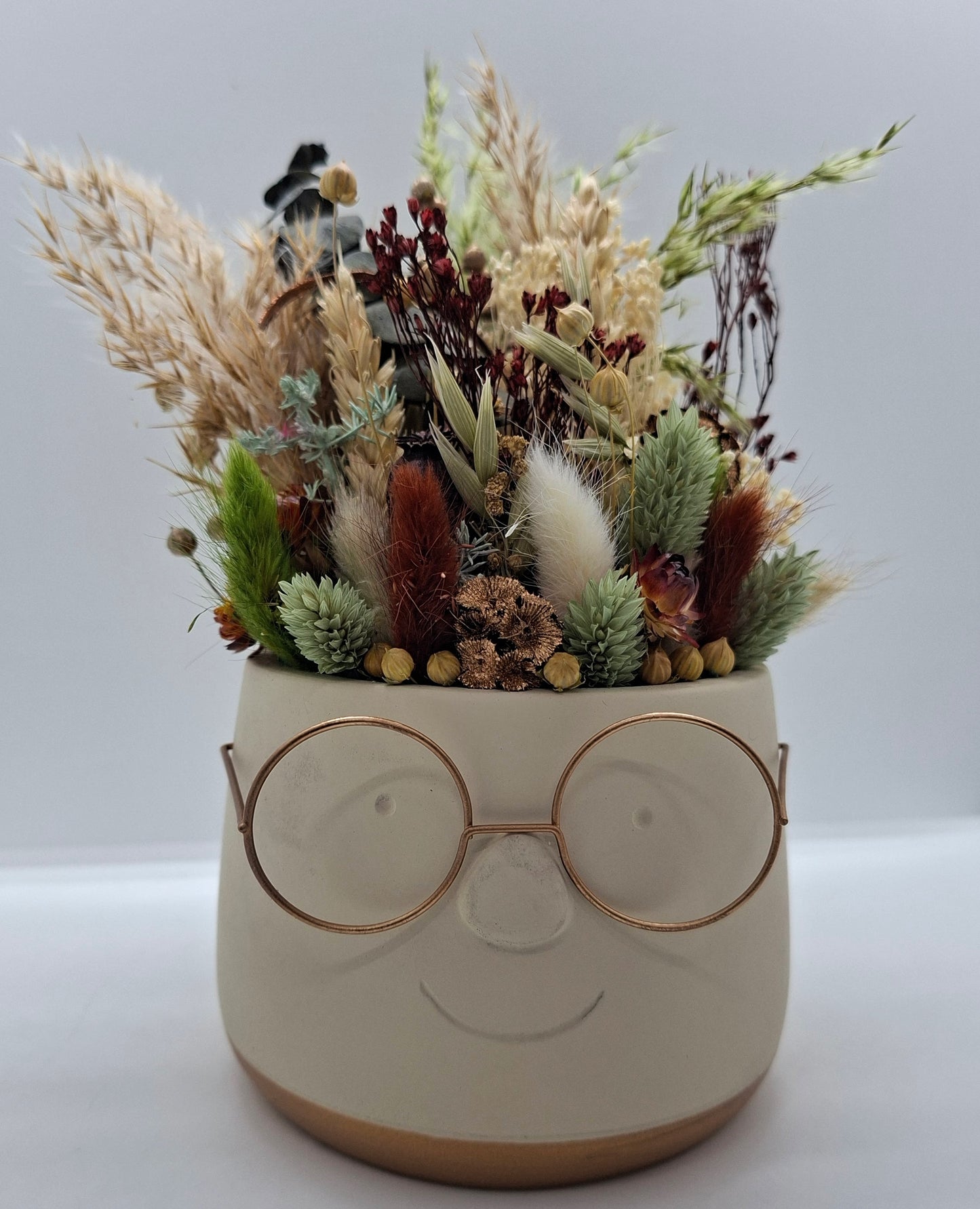 Plantenpotje met gezichtje & droogbloemetjes - Medium
