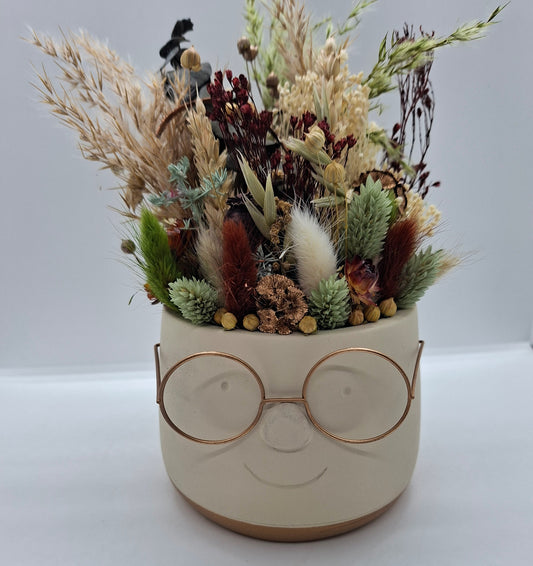 Plantenpotje met gezichtje & droogbloemetjes - Medium