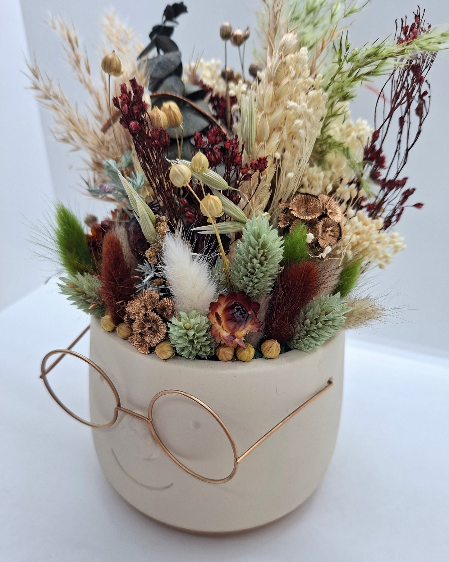 Plantenpotje met gezichtje & droogbloemetjes - Medium