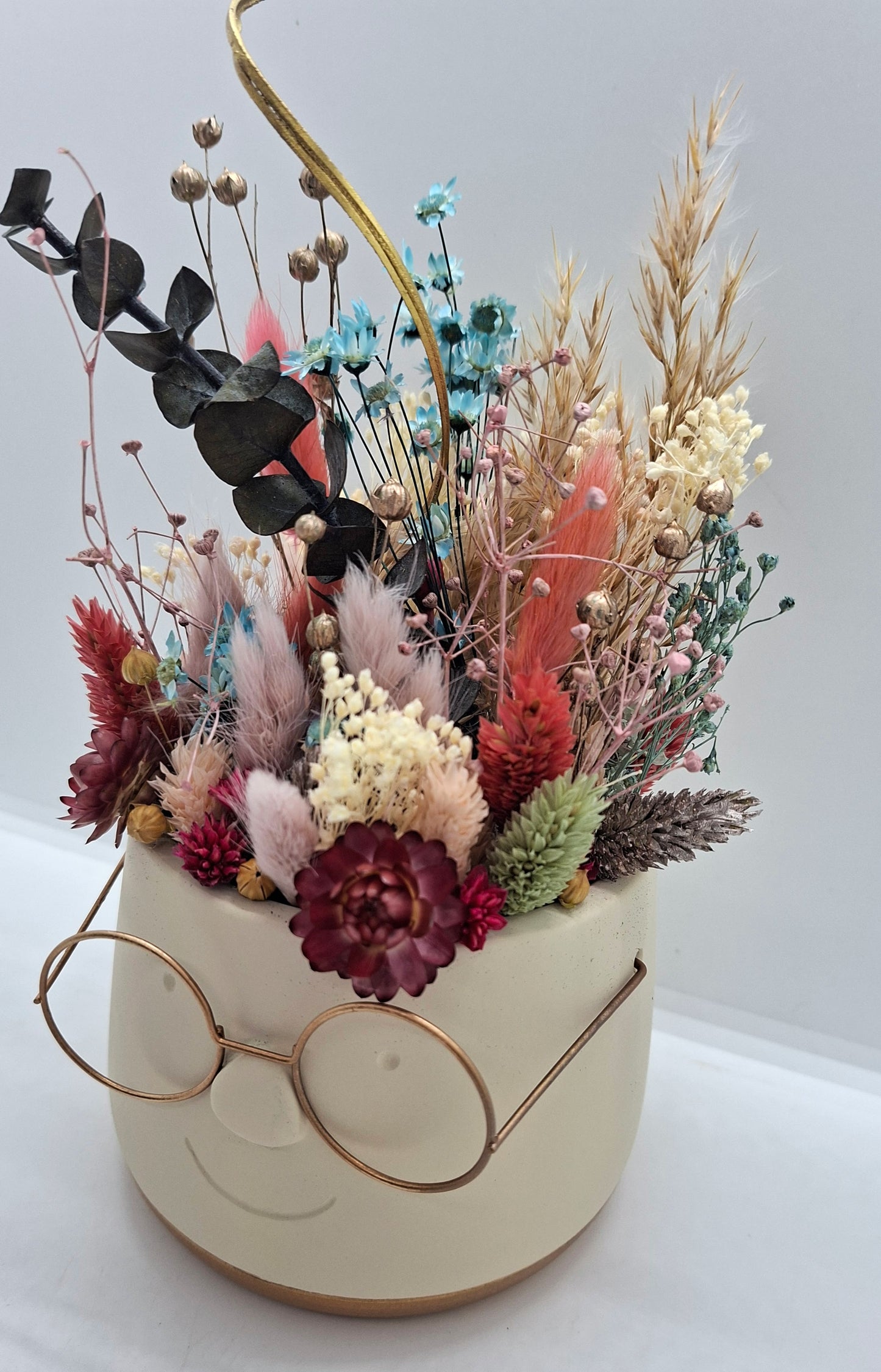 Plantenpotje met gezichtje & droogbloemetjes - Medium