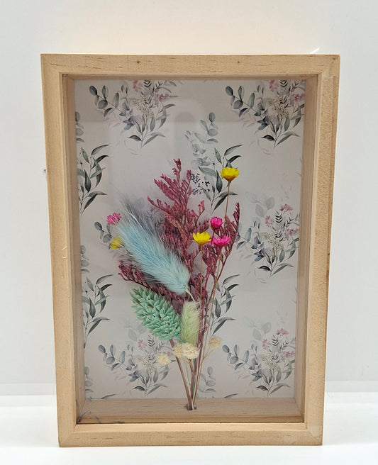 Droogbloemen in houten kader met leuke print - Small