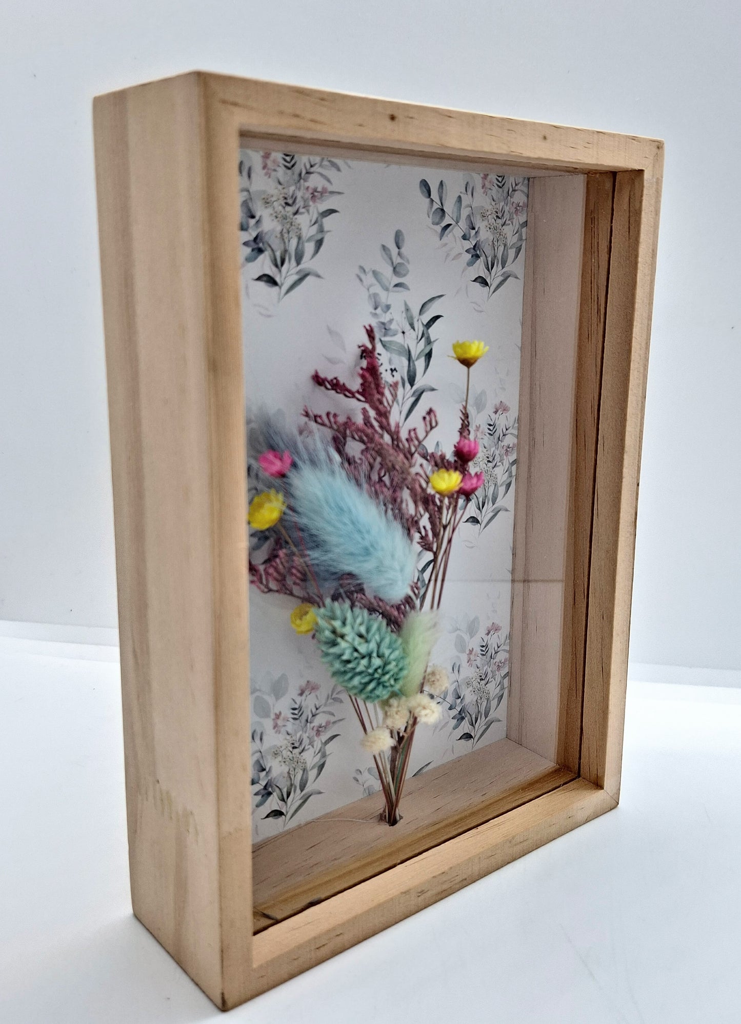 Droogbloemen in houten kader met leuke print - Small