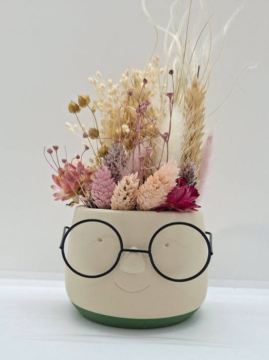 Plantenpotje met gezichtje & droogbloemetjes - Small