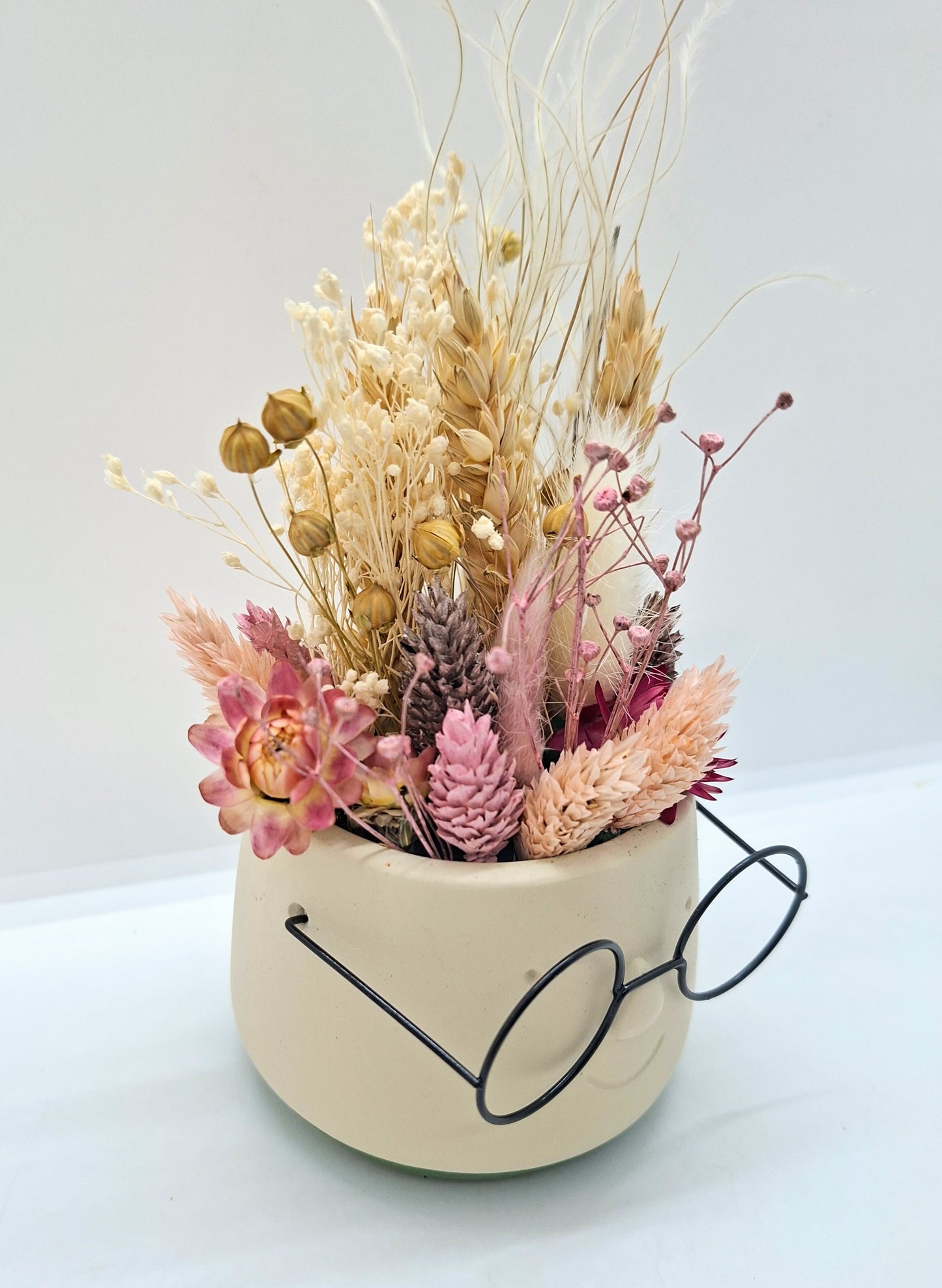 Plantenpotje met gezichtje & droogbloemetjes - Small