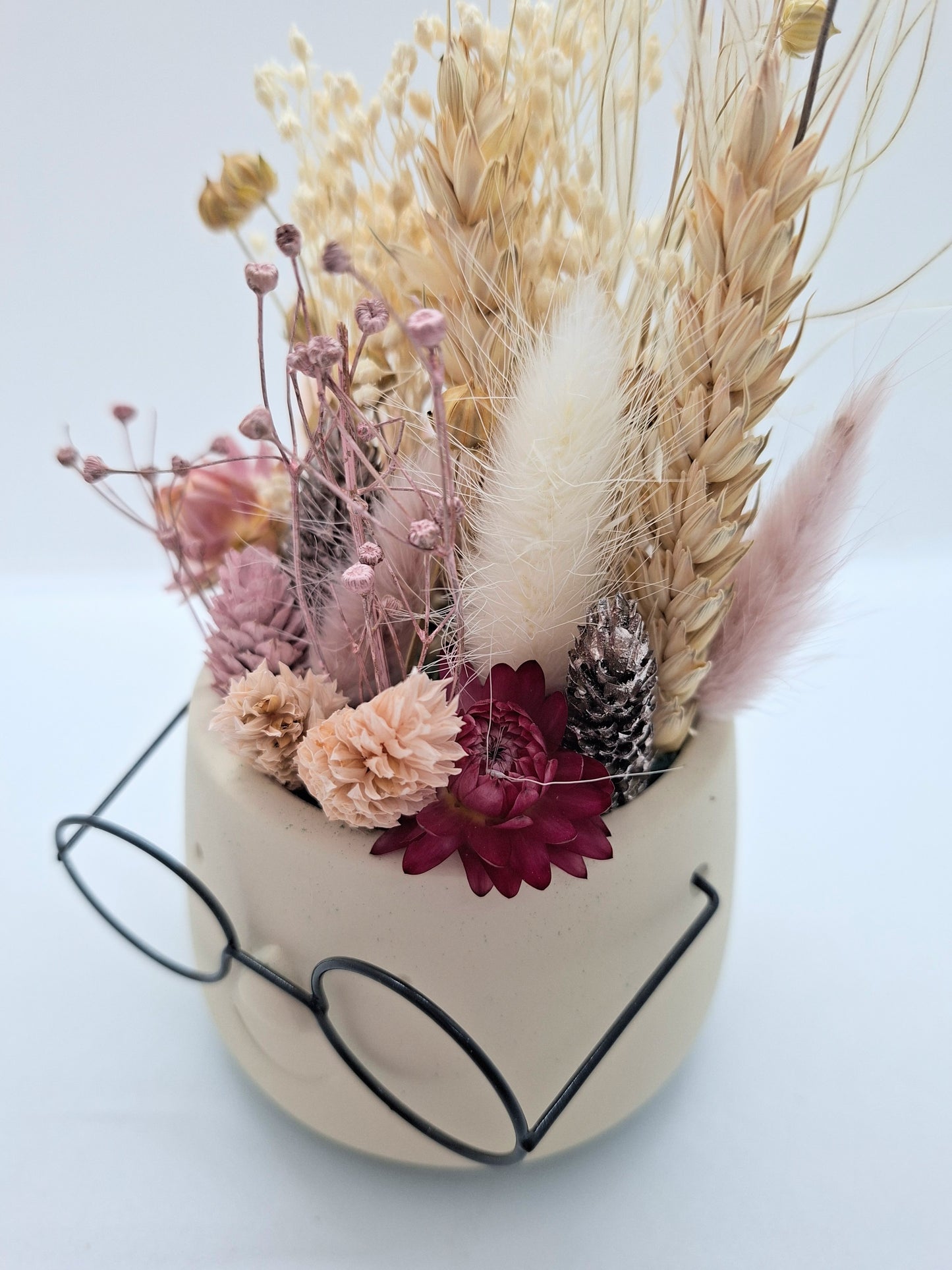 Plantenpotje met gezichtje & droogbloemetjes - Small