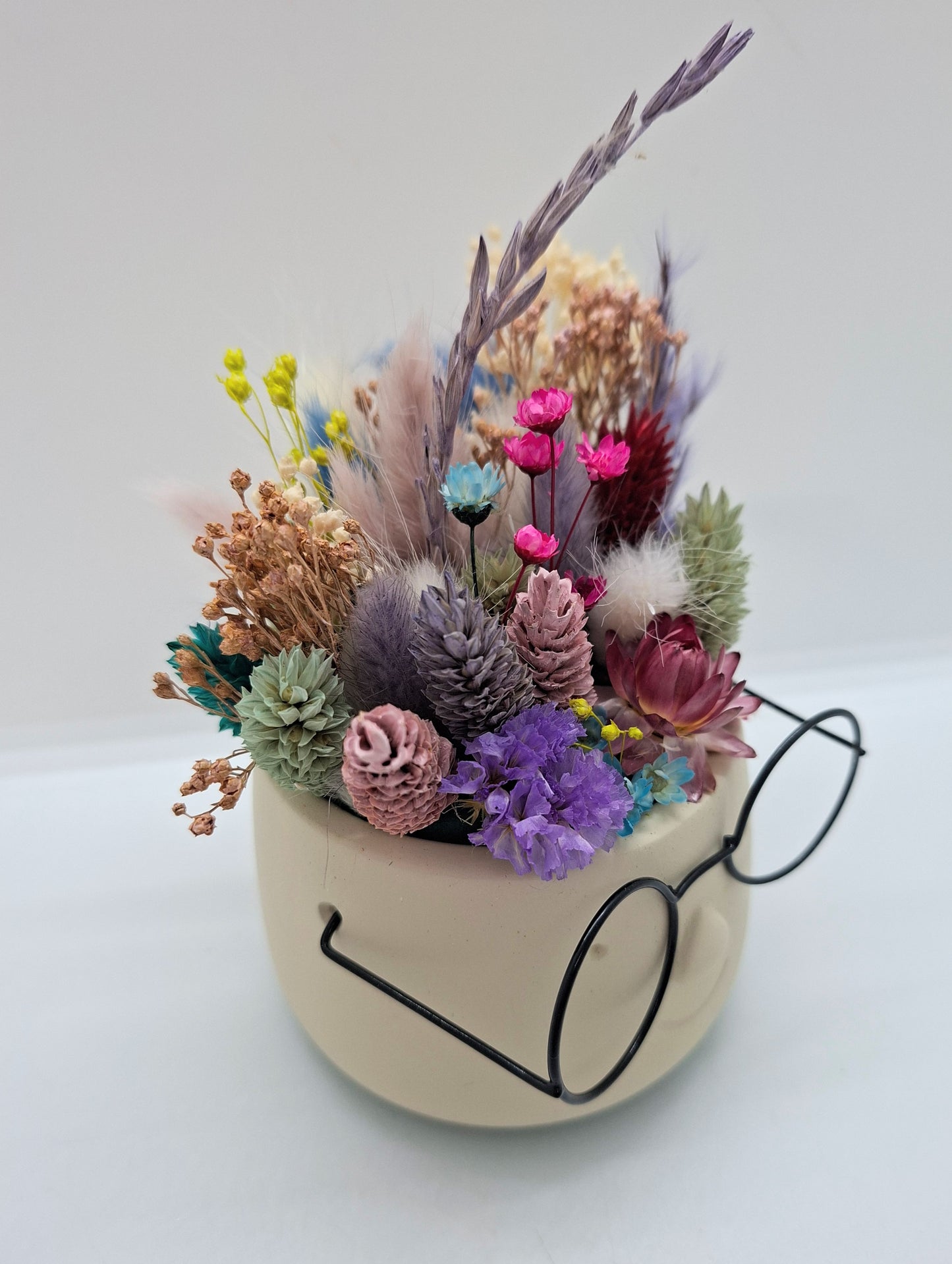 Plantenpotje met gezichtje & droogbloemetjes - Small