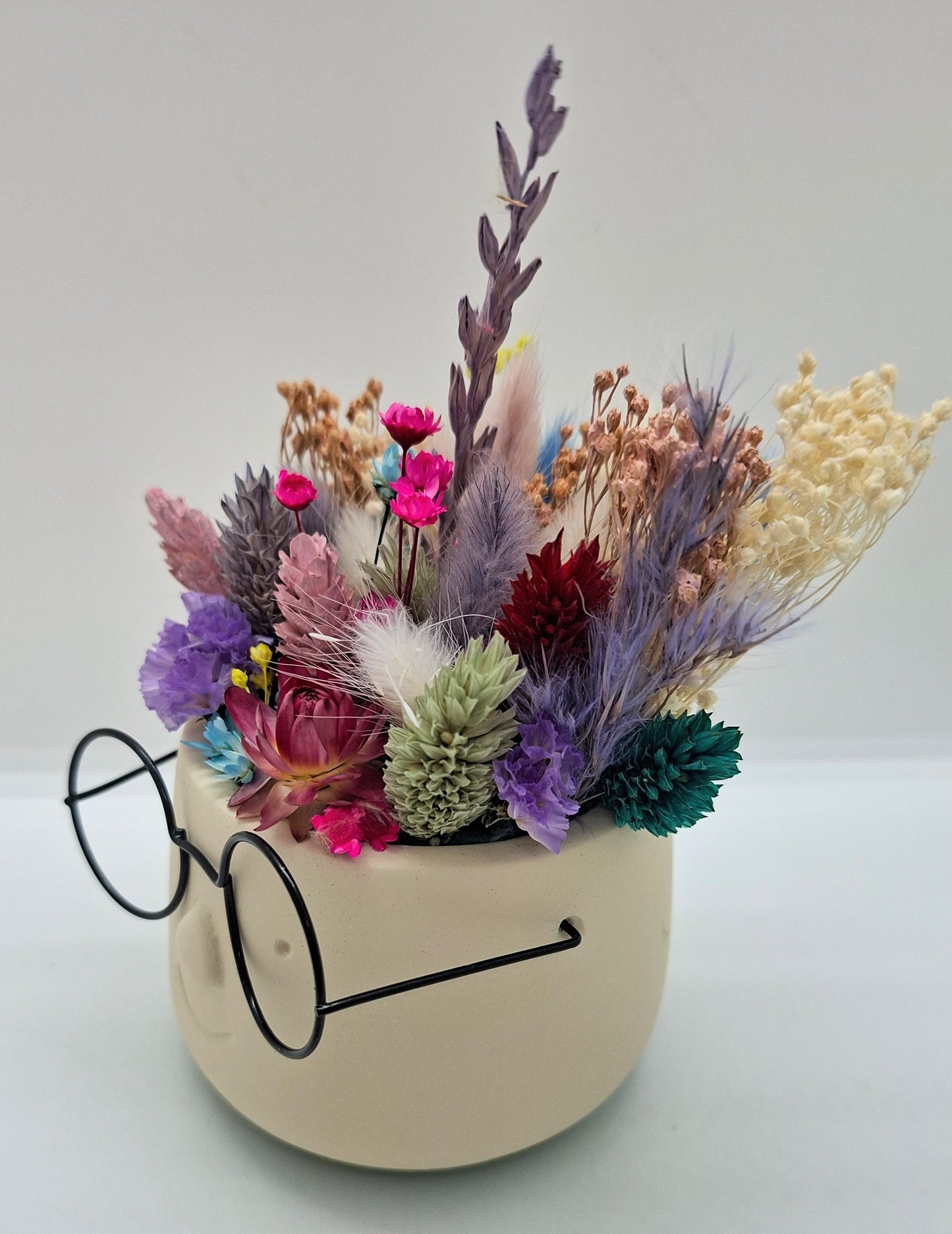 Plantenpotje met gezichtje & droogbloemetjes - Small