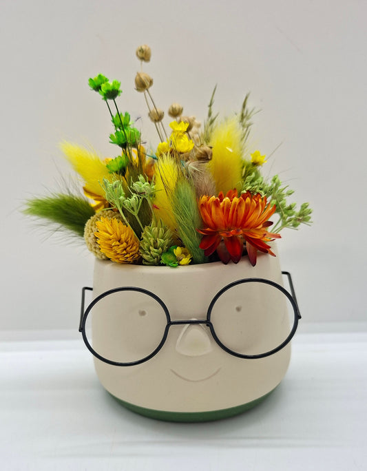 Plantenpotje met gezichtje & droogbloemetjes - Small