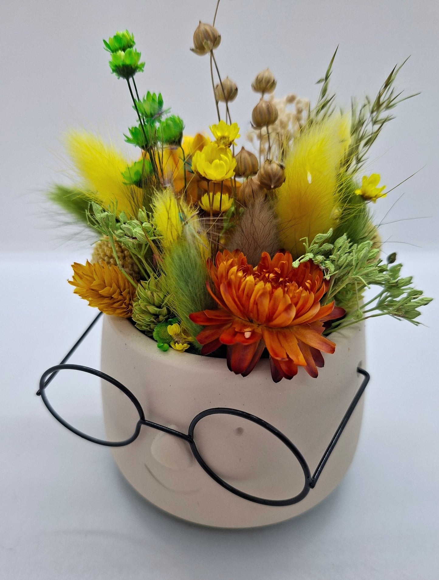 Plantenpotje met gezichtje & droogbloemetjes - Small