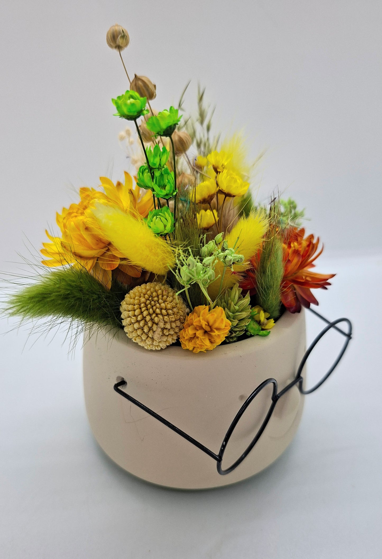 Plantenpotje met gezichtje & droogbloemetjes - Small