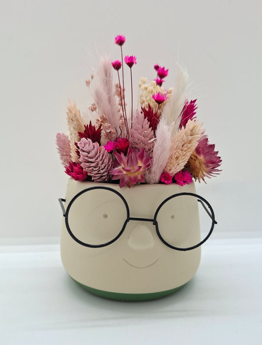 Plantenpotje met gezichtje & droogbloemetjes - Small