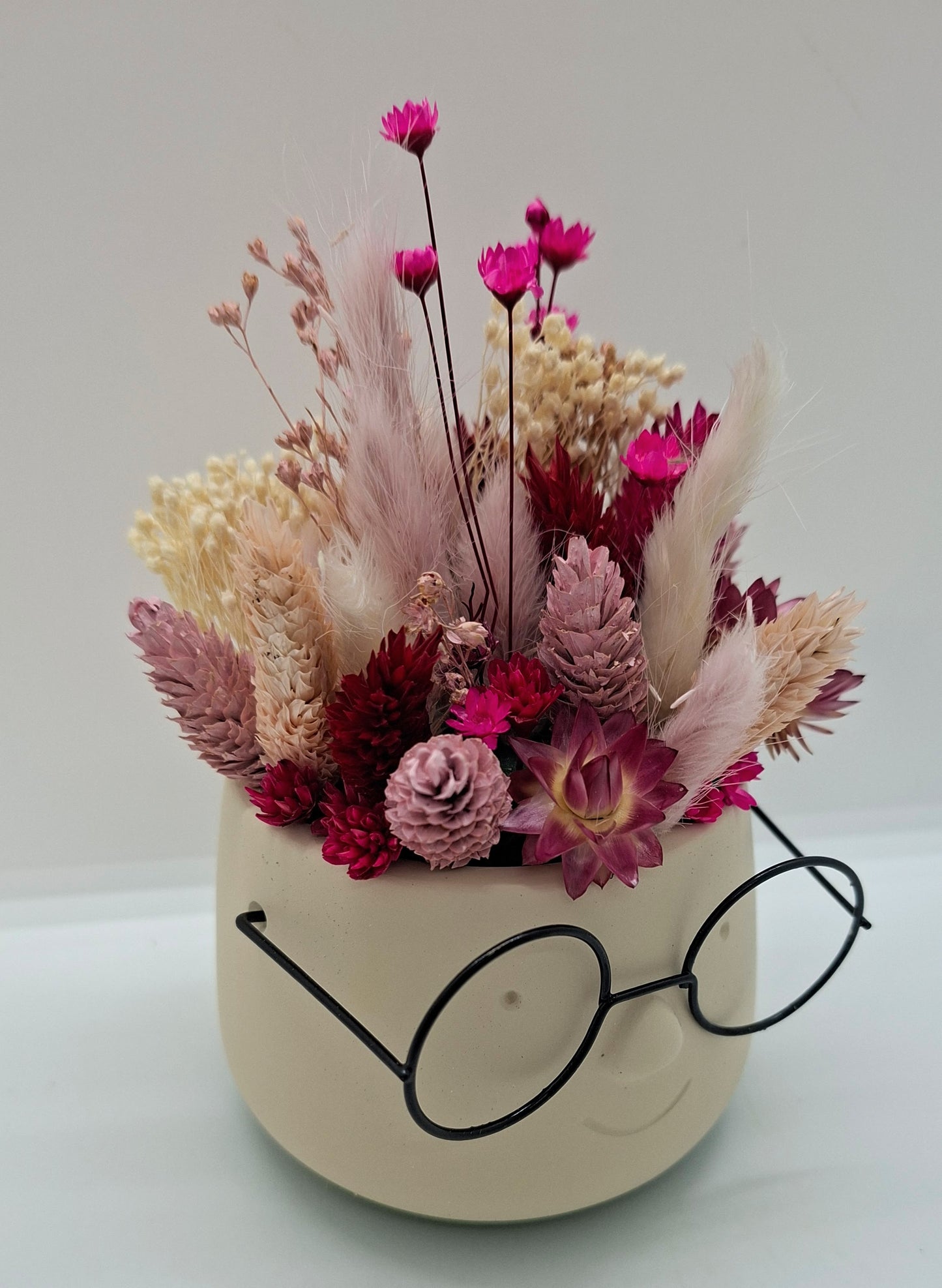 Plantenpotje met gezichtje & droogbloemetjes - Small